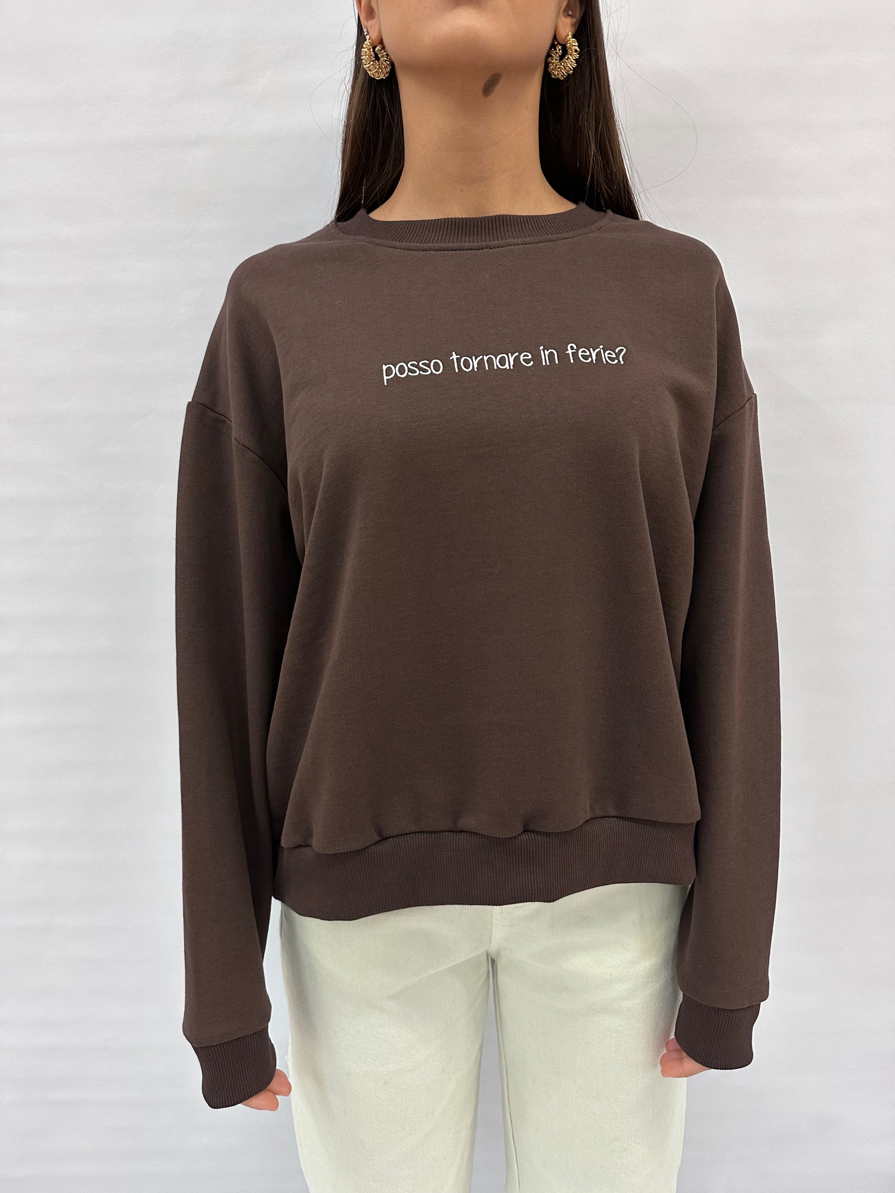 Felpa BLUEJOINT garzata con scritta "posso tornare in ferie?" , COD: 26232