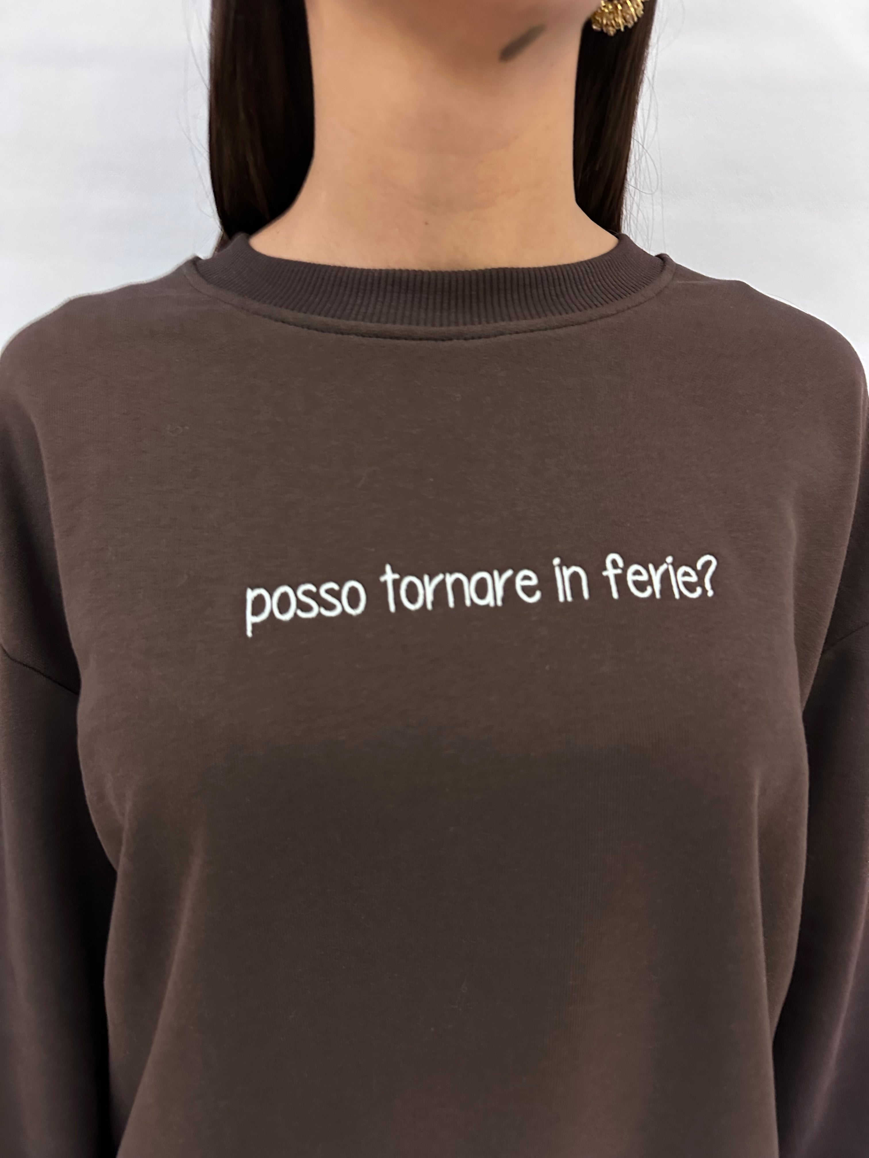 Felpa BLUEJOINT garzata con scritta "posso tornare in ferie?" , COD: 26232