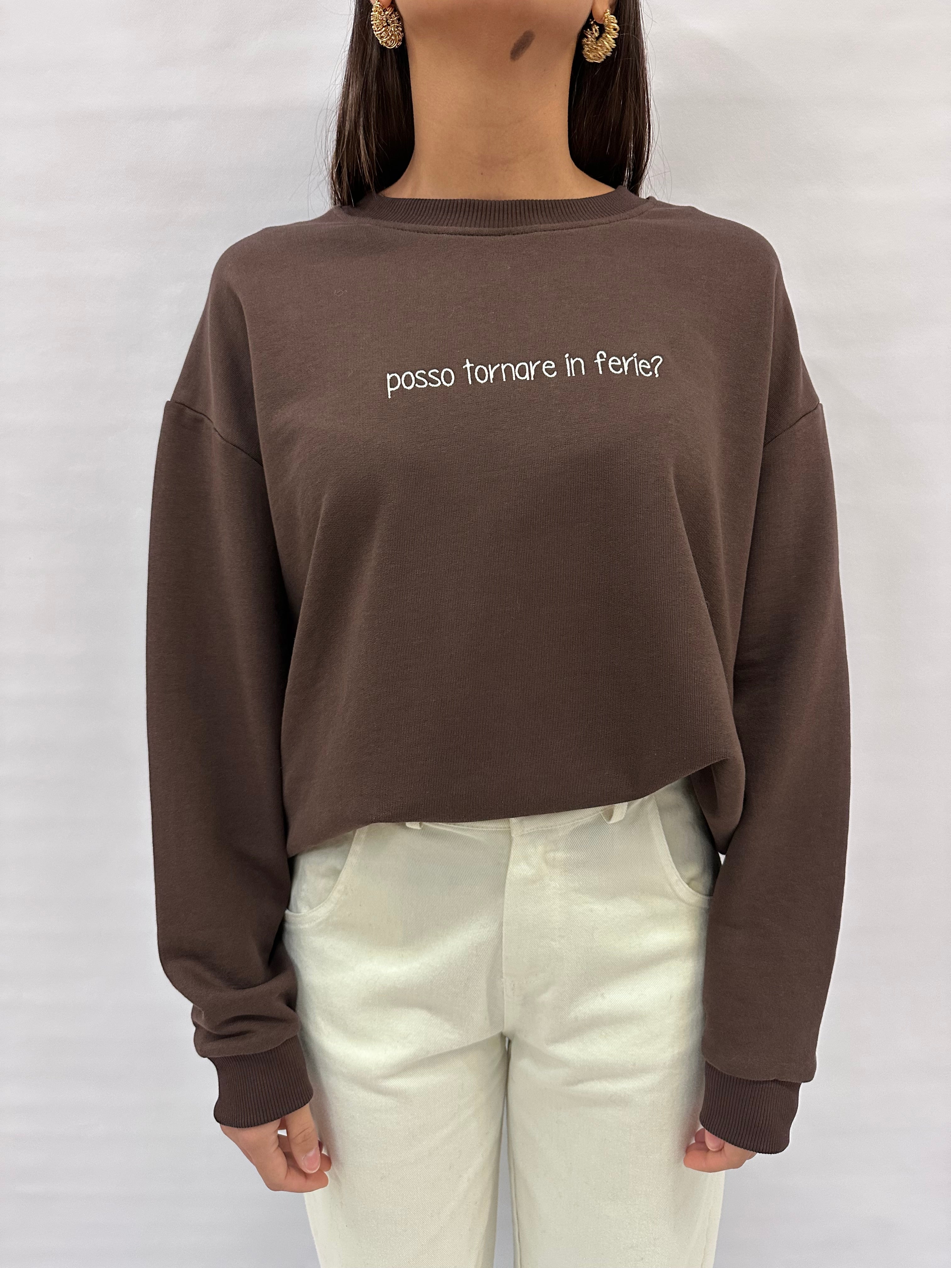 Felpa BLUEJOINT garzata con scritta "posso tornare in ferie?" , COD: 26232