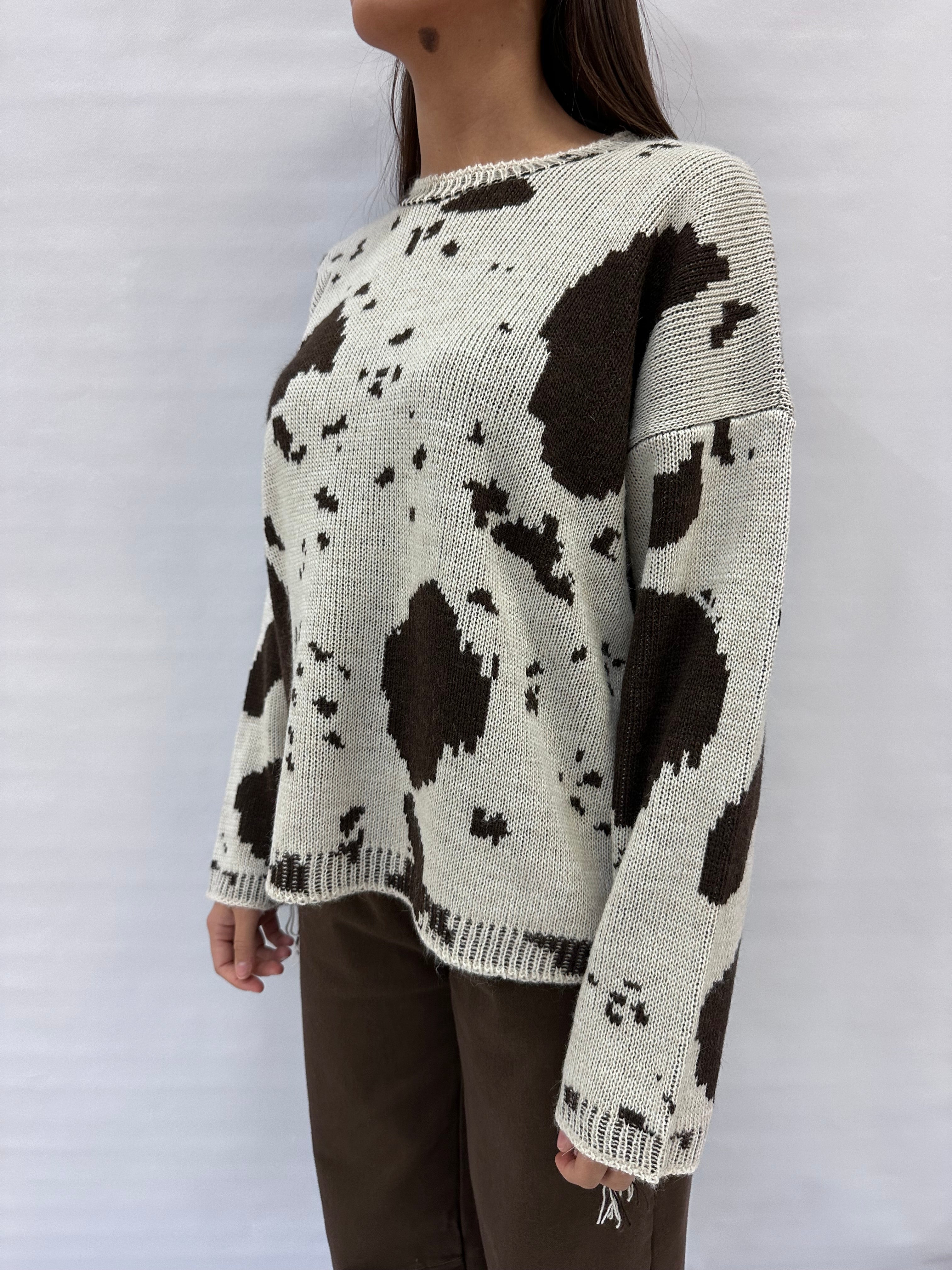 Maglione BLUEJOINT con trama "mucca" e frange , COD: 78505