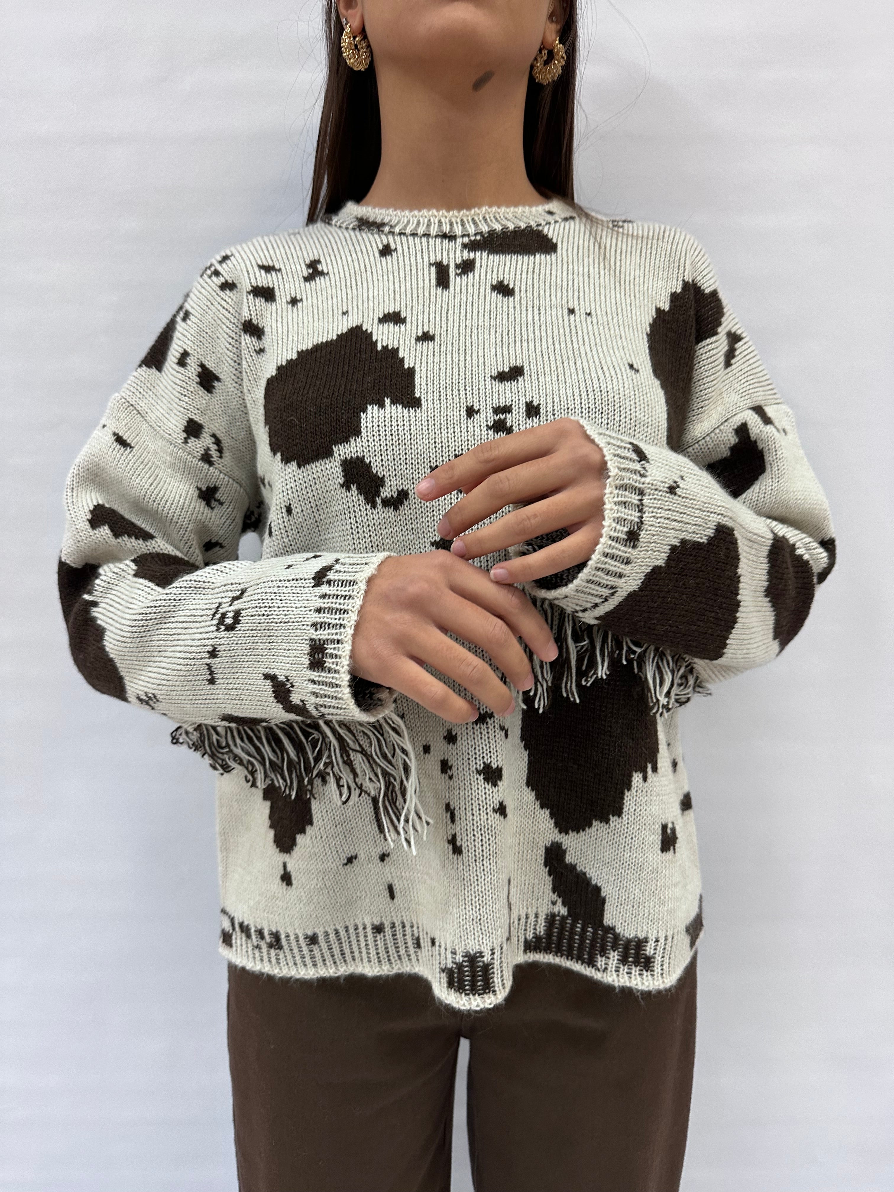 Maglione BLUEJOINT con trama "mucca" e frange , COD: 78505