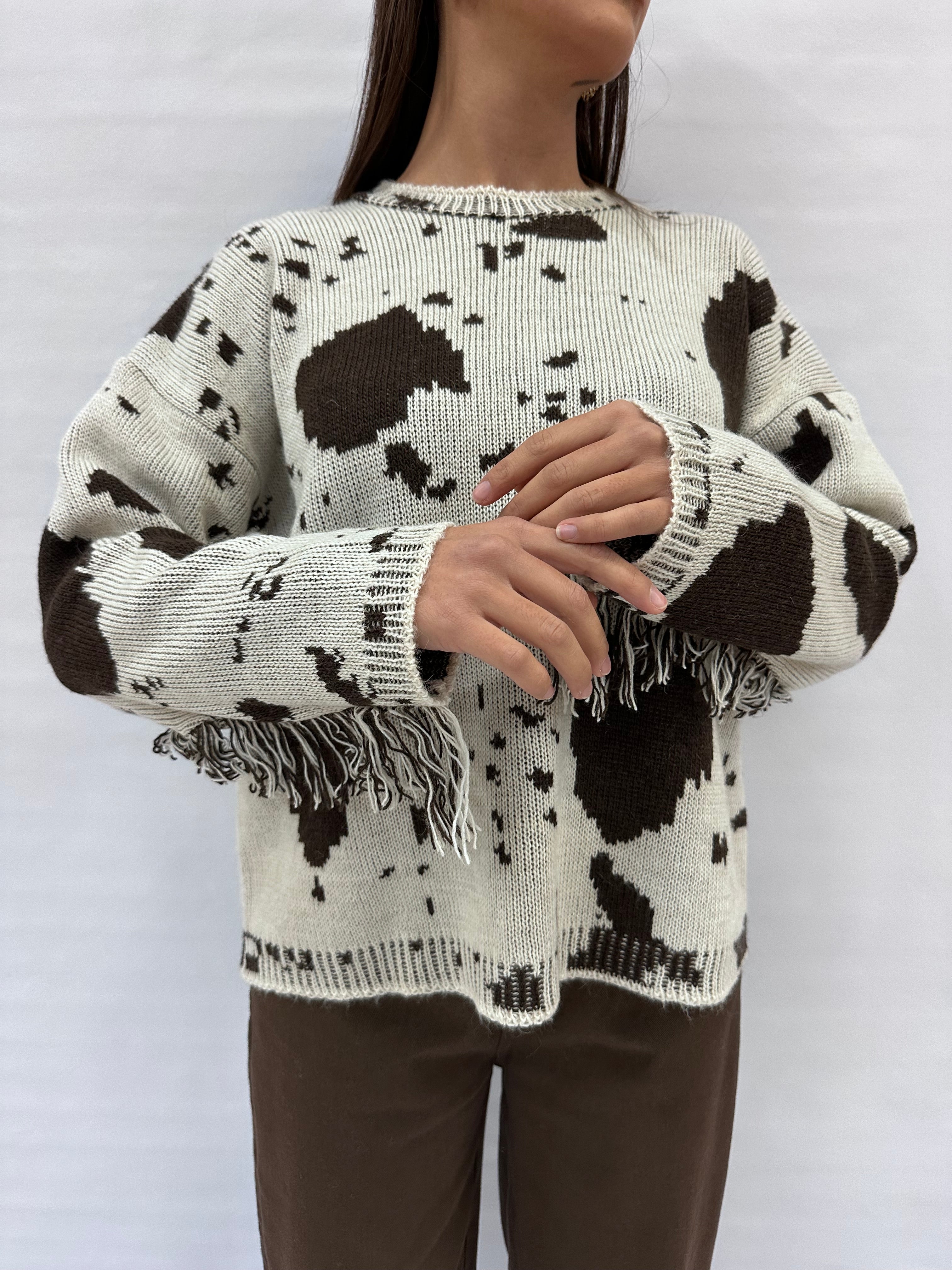 Maglione BLUEJOINT con trama "mucca" e frange , COD: 78505