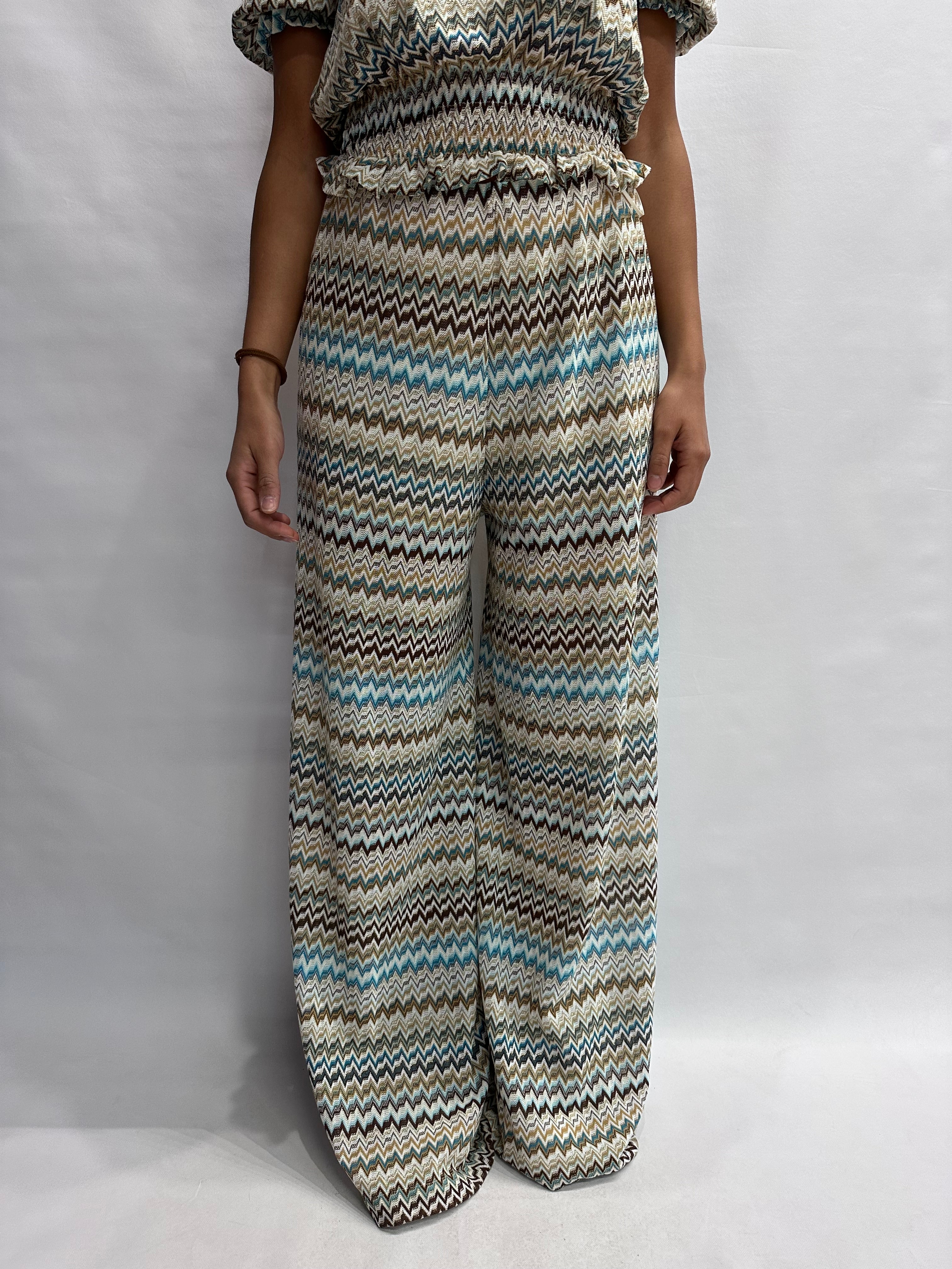 Pantalone TENSIONE IN in trama missoni nei colori dell' Azzurro, COD: S26PD07