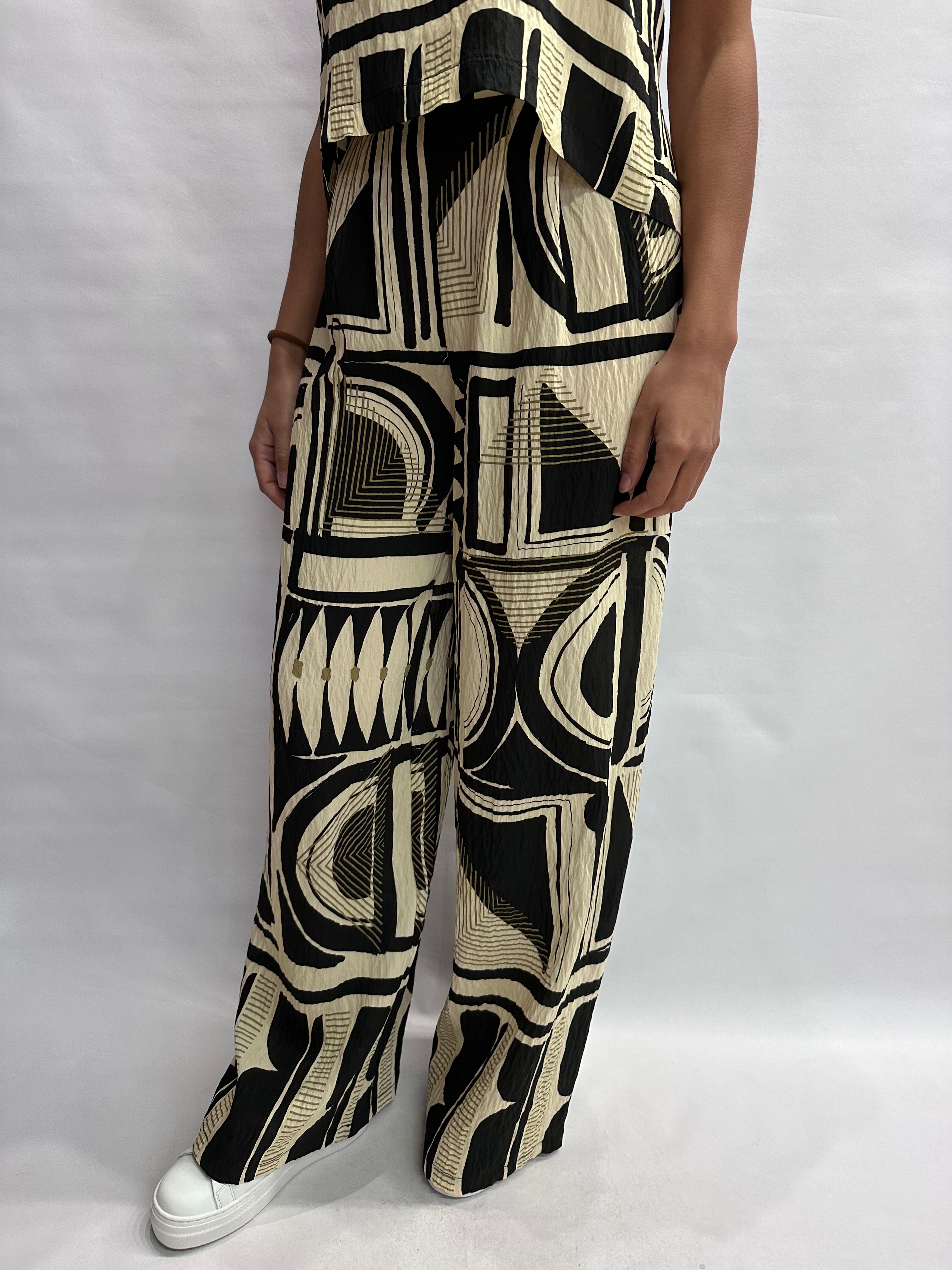 Pantalone RINASCIMENTO a palazzo trama optical disponibile anche con canotta in coordinato, COD: CFC0020343002