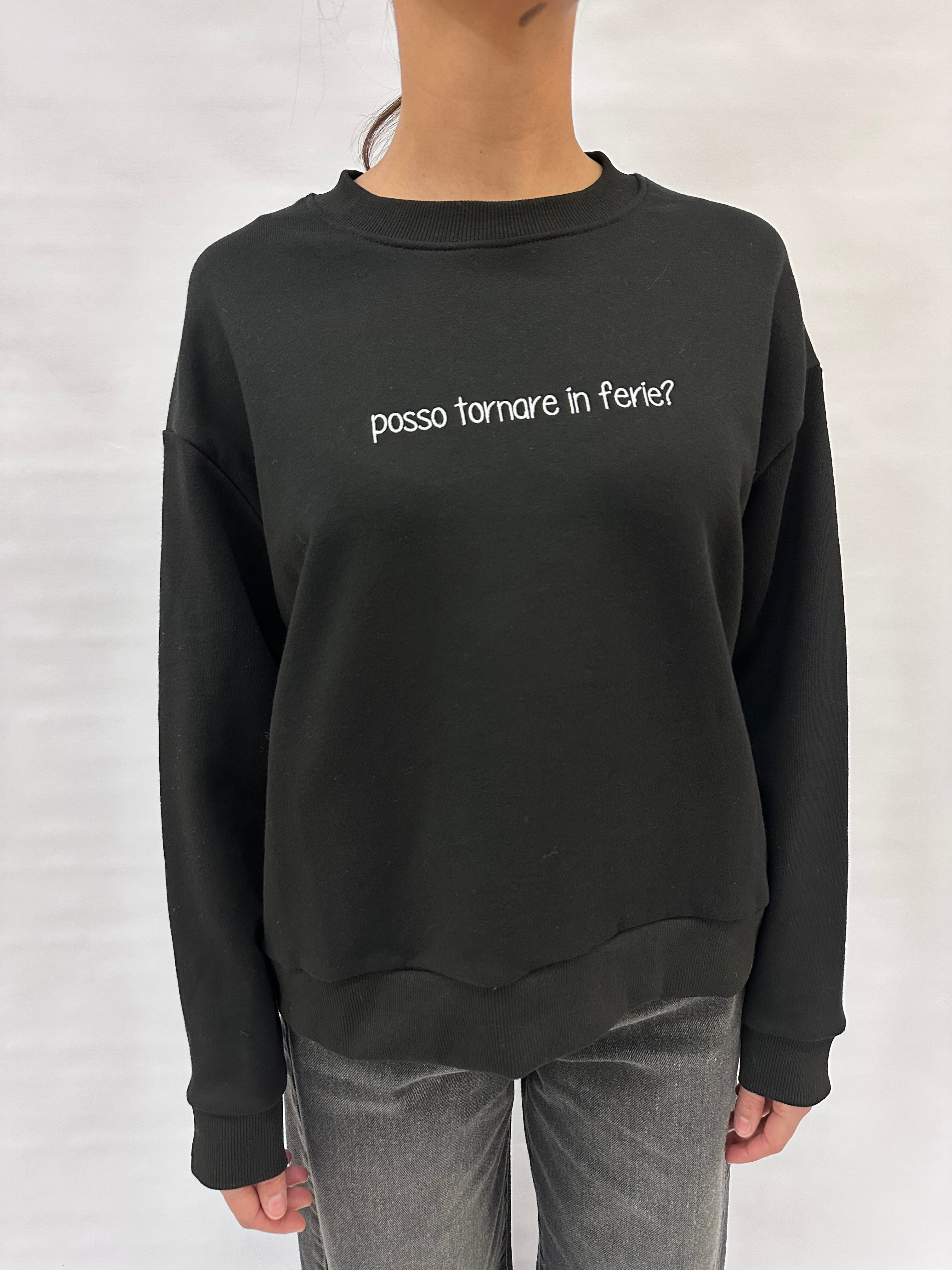Felpa BLUEJOINT garzata con scritta "posso tornare in ferie?" , COD: 26232