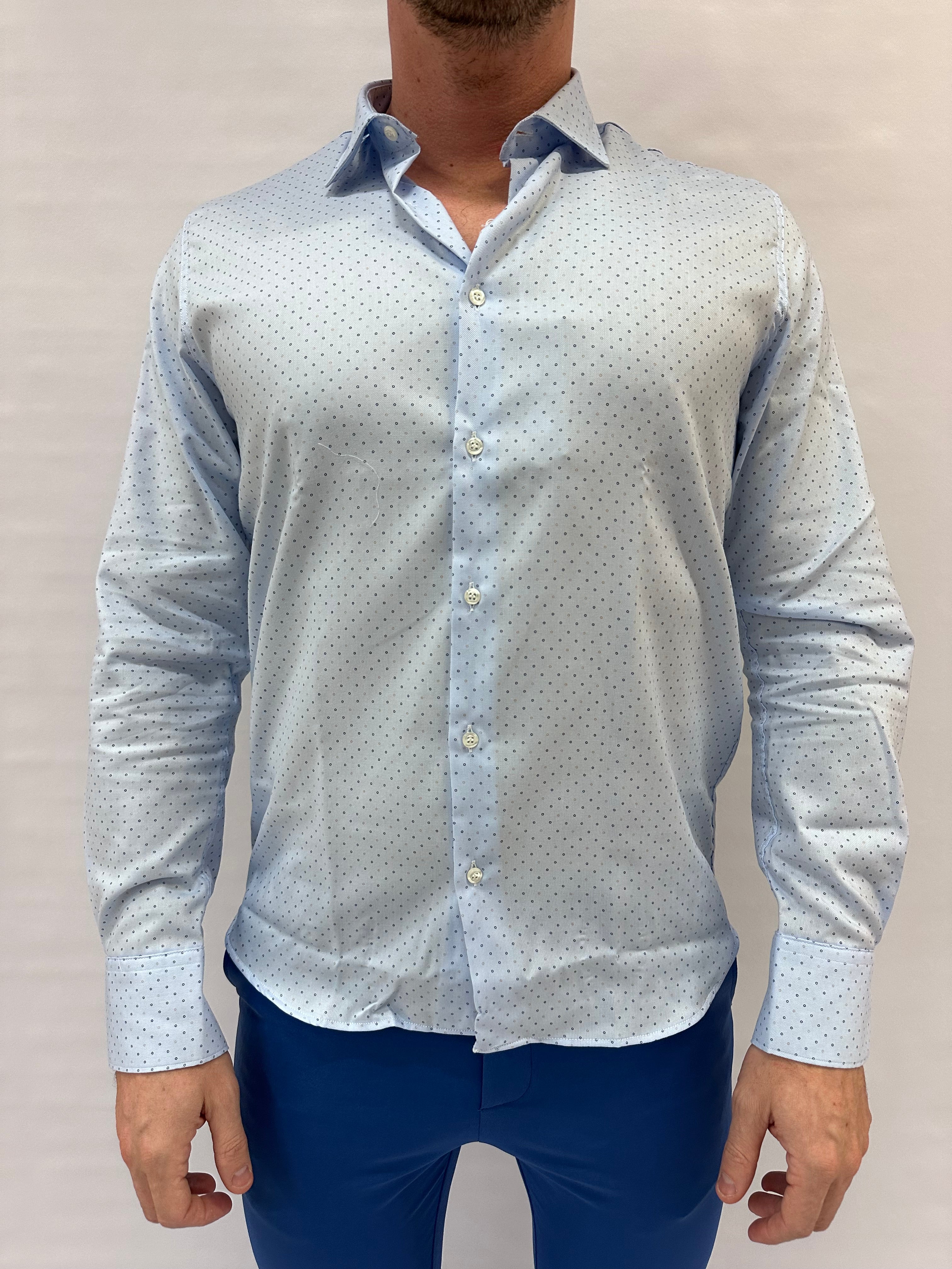 Camicia SL56 trama a poi blu e beige su base Azzurra - Cod: MADRID3710