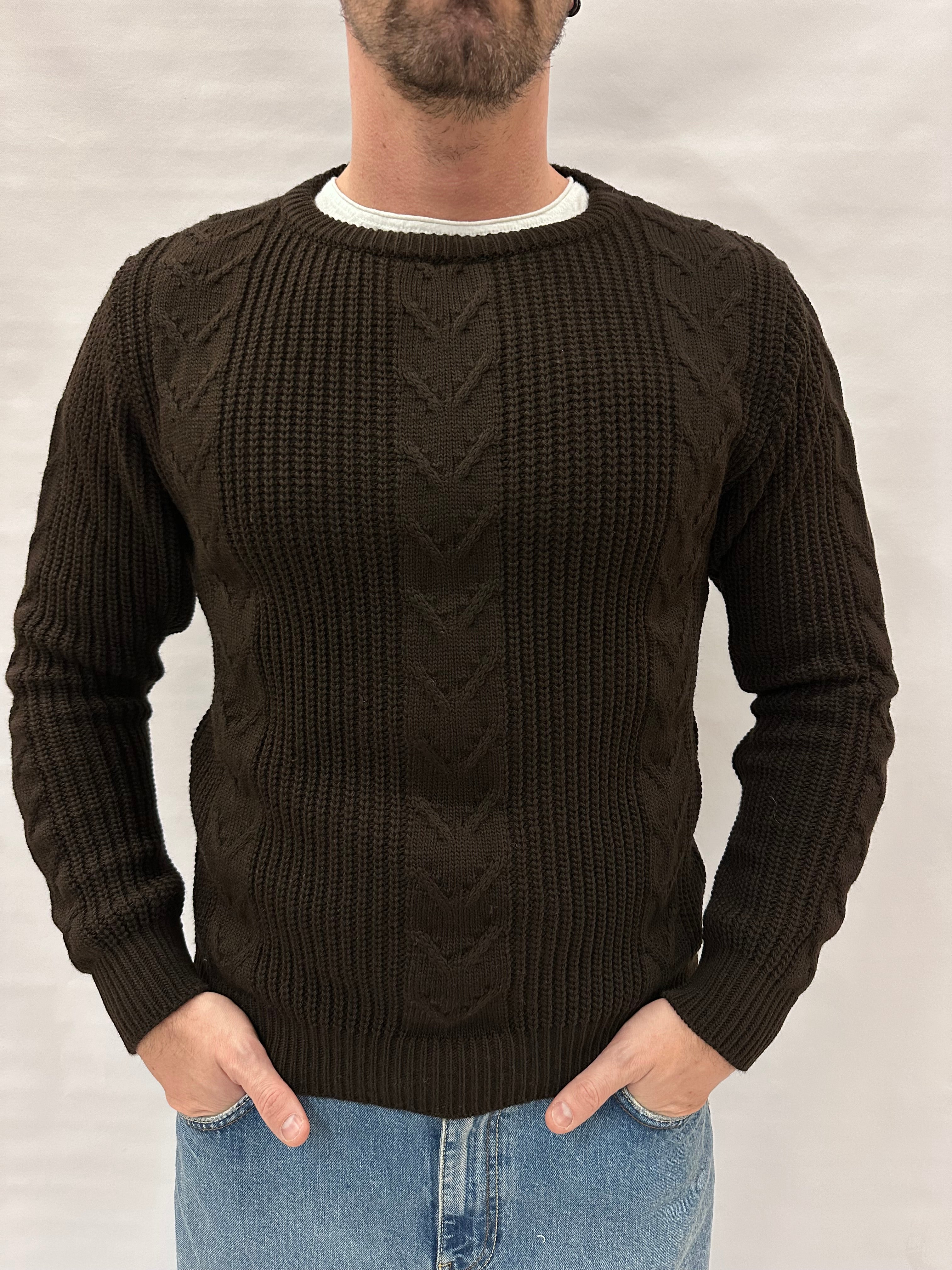 Maglione IMPERIAL girocollo, lavorato a ricami e trecce , Cod: M81416381