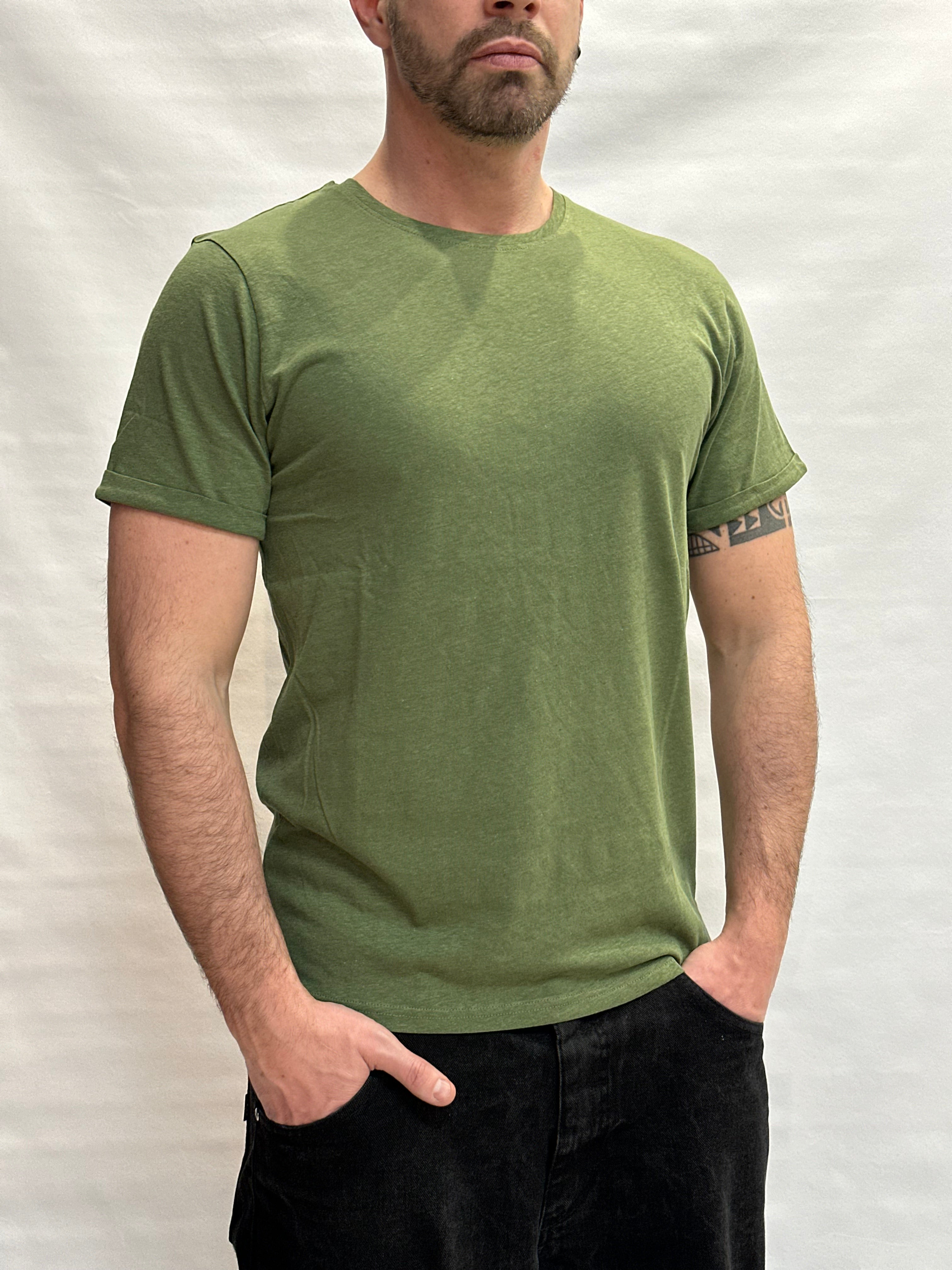 T Shirt BL11 Cotone/Lino regular, girocollo con risvolto sulla manica cucito - Cod: GOTO