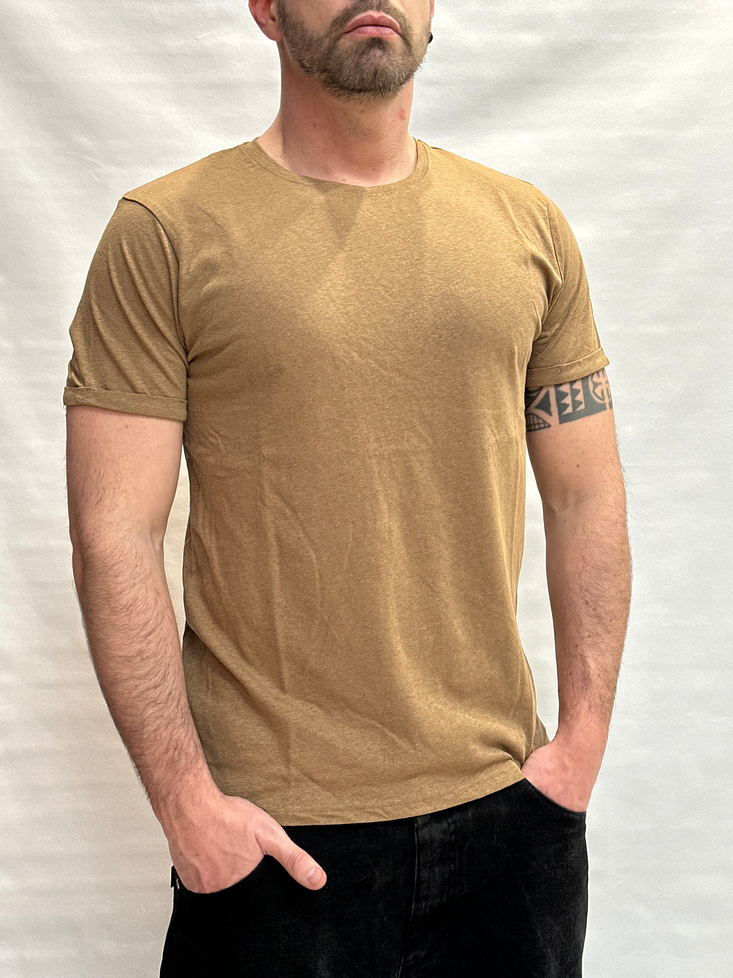 T Shirt BL11 Cotone/Lino regular, girocollo con risvolto sulla manica cucito - Cod: GOTO