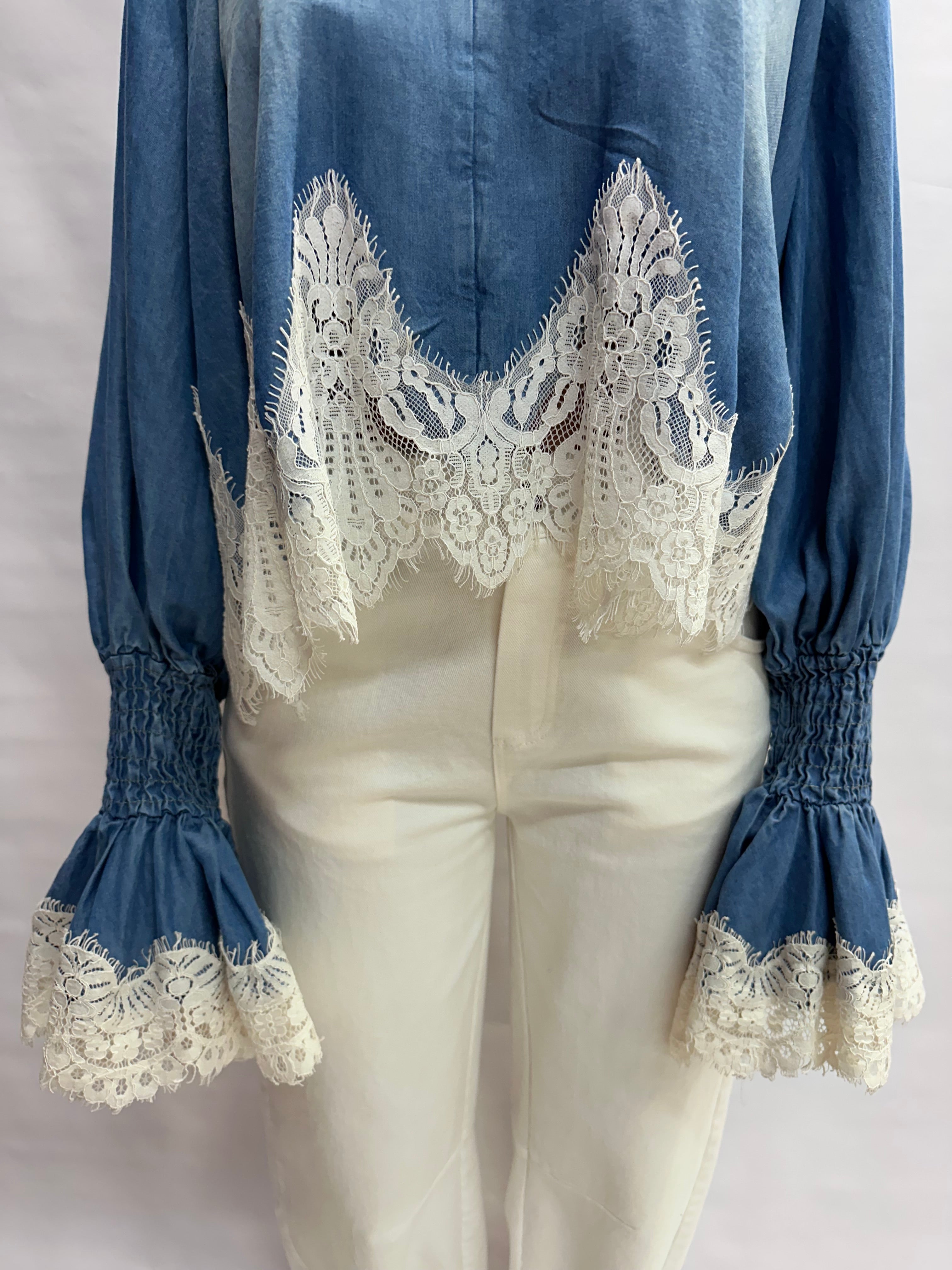 Camicia TENSIONE IN in Jeans con inserti in pizzo - Cod: S26C436