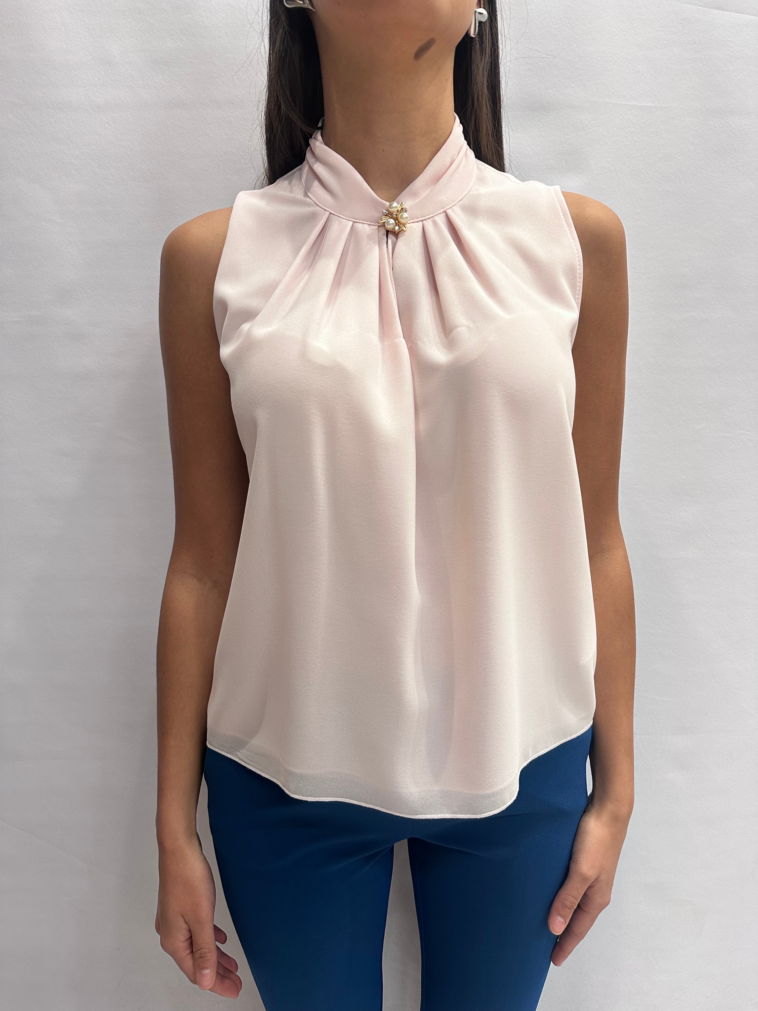 Camicetta RINASCIMENTO smanicata con chiusura a bottone gioiello - Cod: CFC0127646003