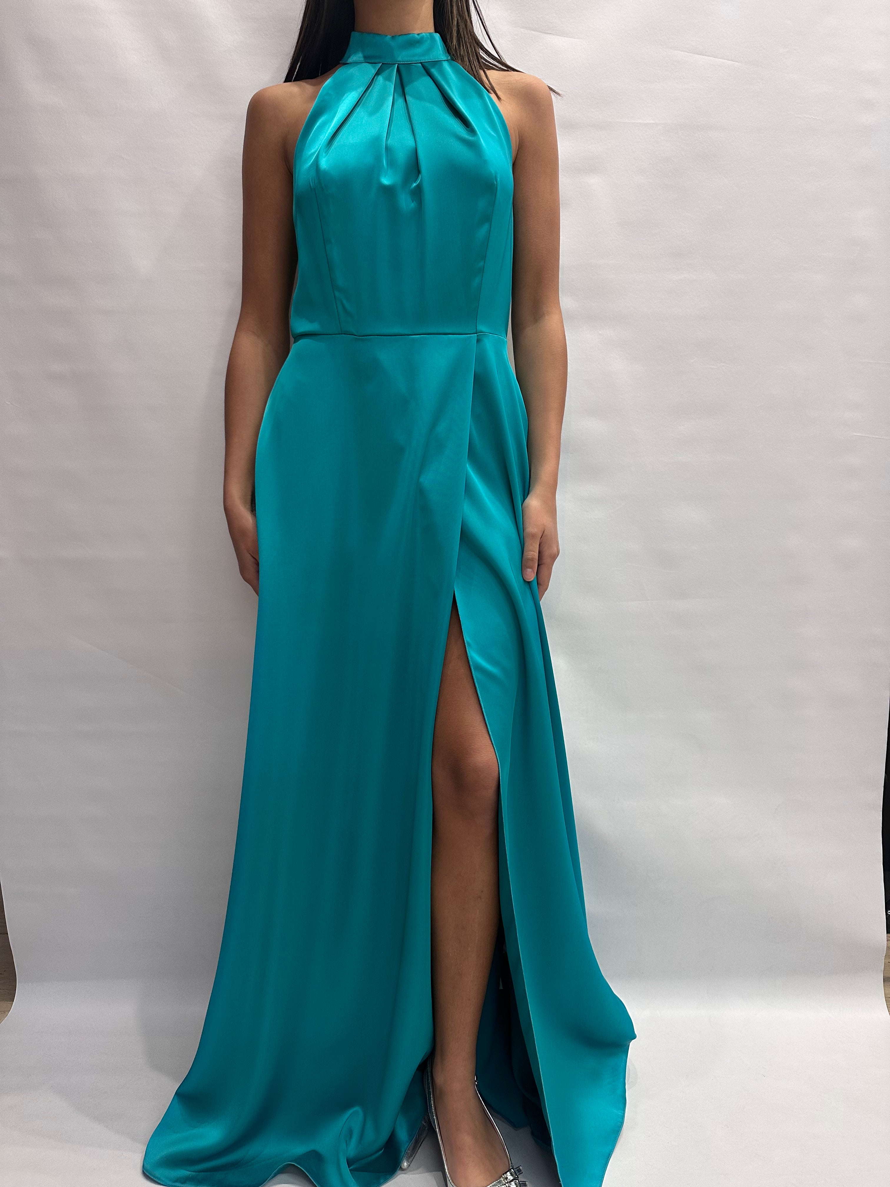 Abito RINASCIMENTO lungo in raso con scollo all'americana, spacco a sinistra - COD: CFC0127814003