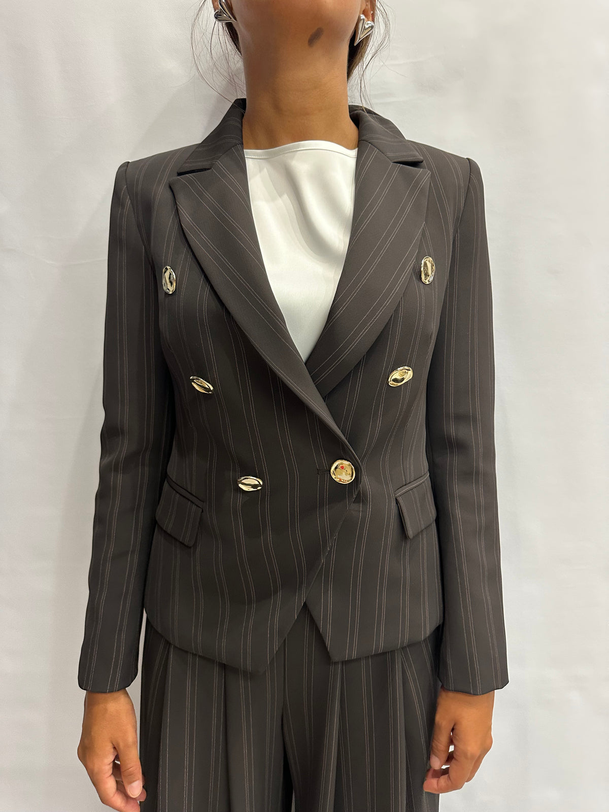 Coordinato RINASCIMENTO gessato in tessuto fluido, COD:CFC0130474003 e CFC0130476003