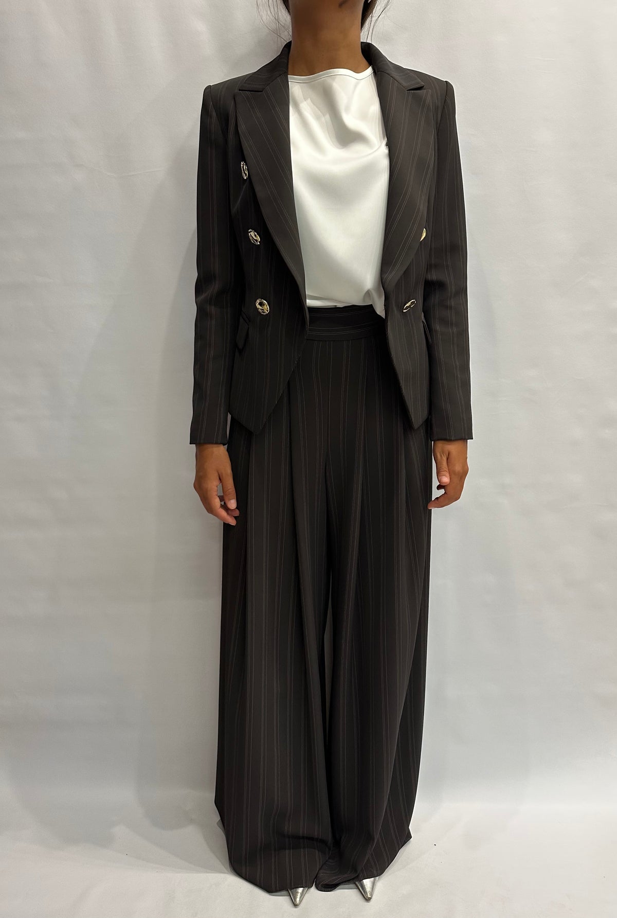 Coordinato RINASCIMENTO gessato in tessuto fluido, COD:CFC0130474003 e CFC0130476003