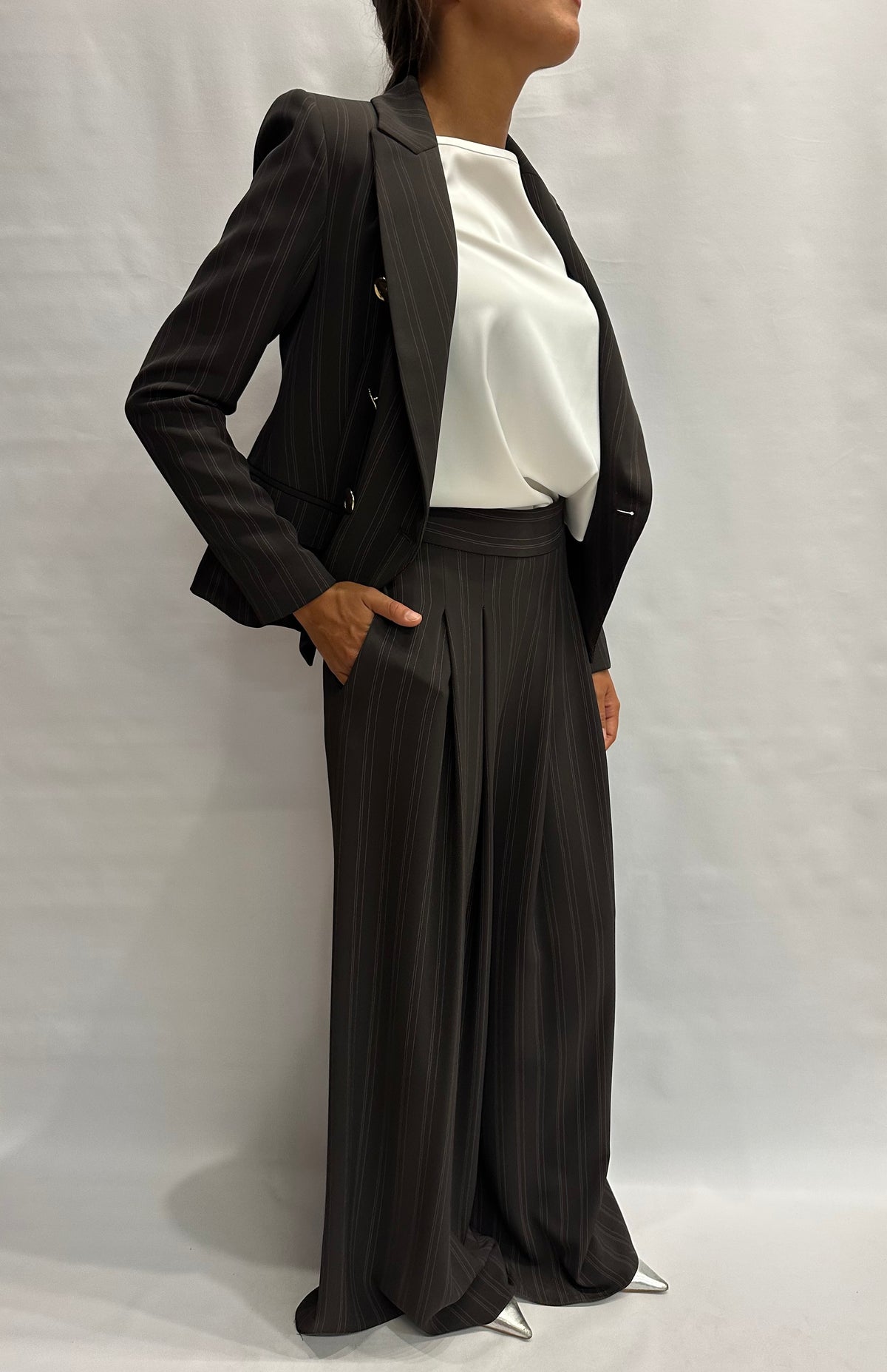 Coordinato RINASCIMENTO gessato in tessuto fluido, COD:CFC0130474003 e CFC0130476003