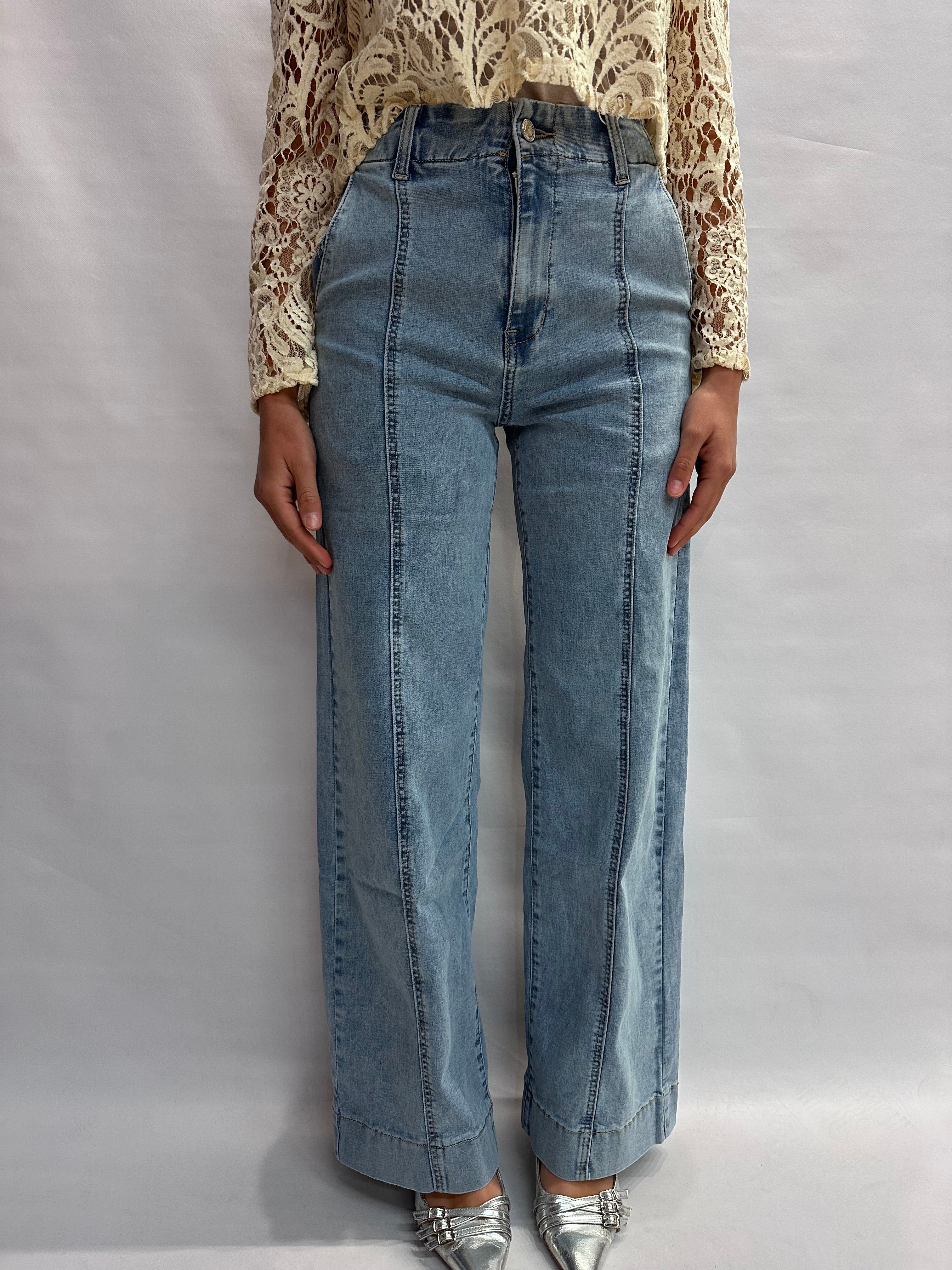 Jeans NO BRAND modello "LOOSE" con cucitura decorativa al centro della gamba ampia e fondo largo - COD: WH3359