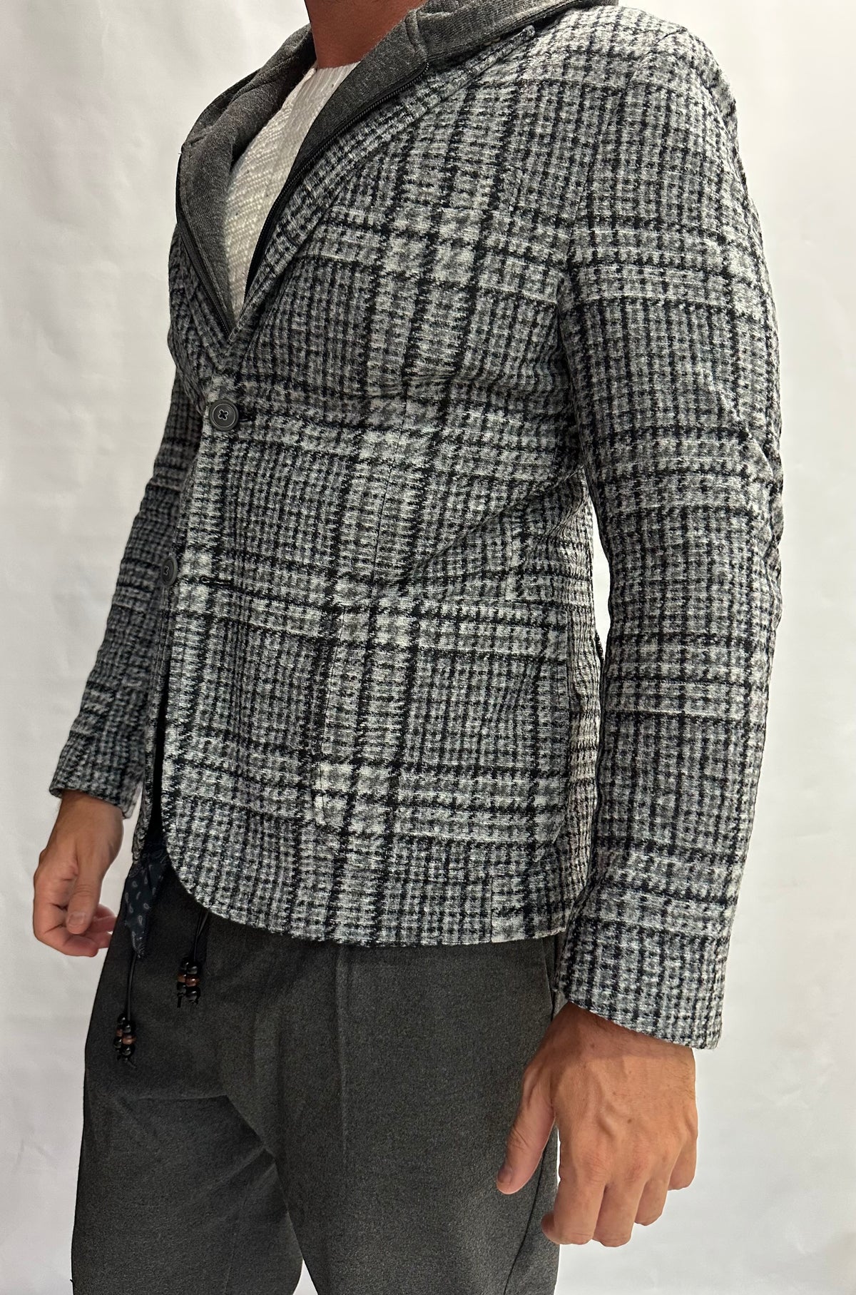 Giacca XAGON MAN scozzese con cappuccio rimovibile, monopetto - COD: PCFK33