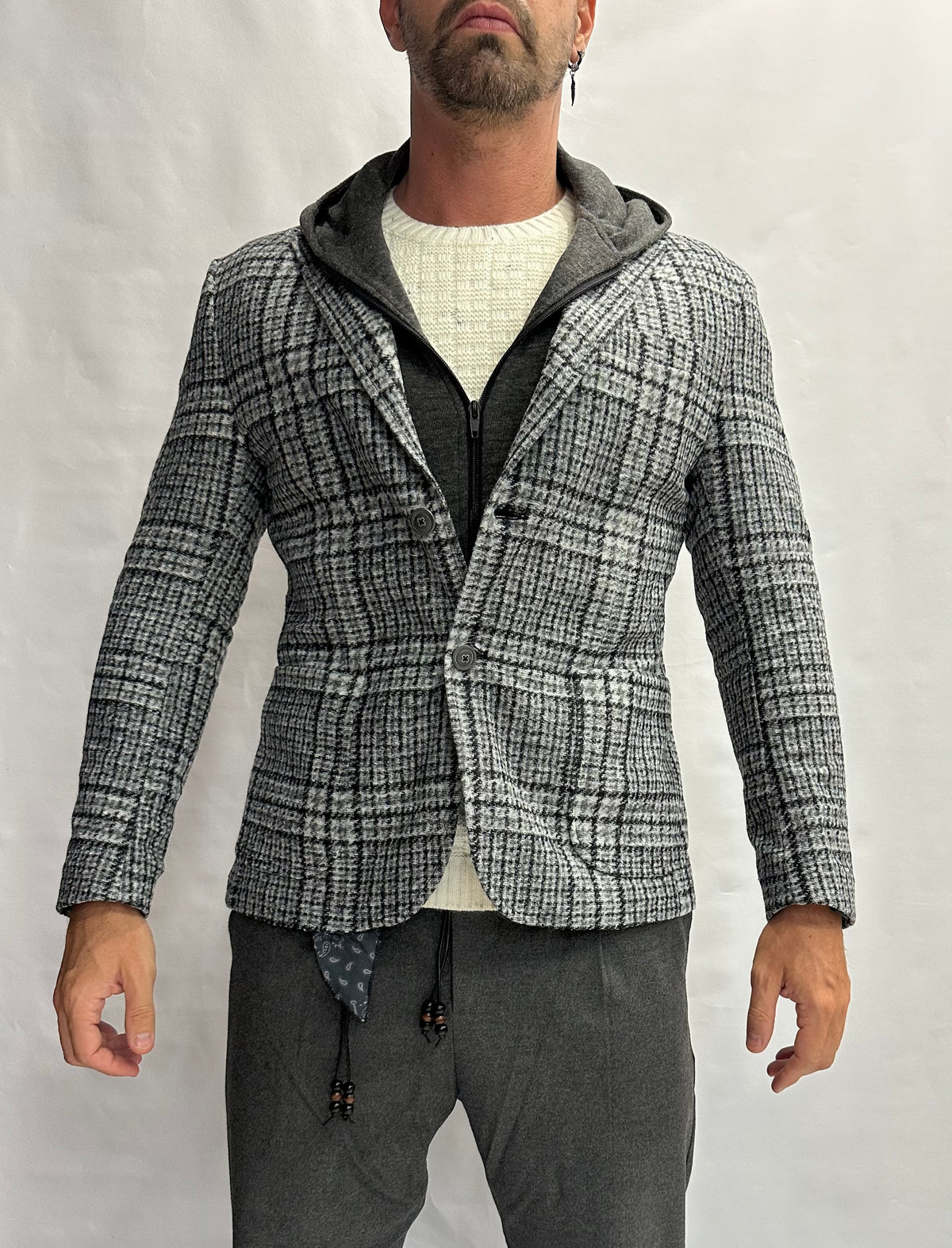 Giacca XAGON MAN scozzese con cappuccio rimovibile, monopetto - COD: PCFK33