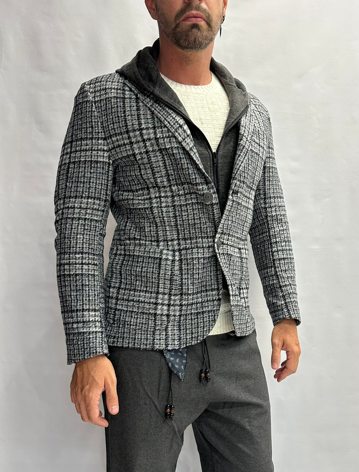 Giacca XAGON MAN scozzese con cappuccio rimovibile, monopetto - COD: PCFK33