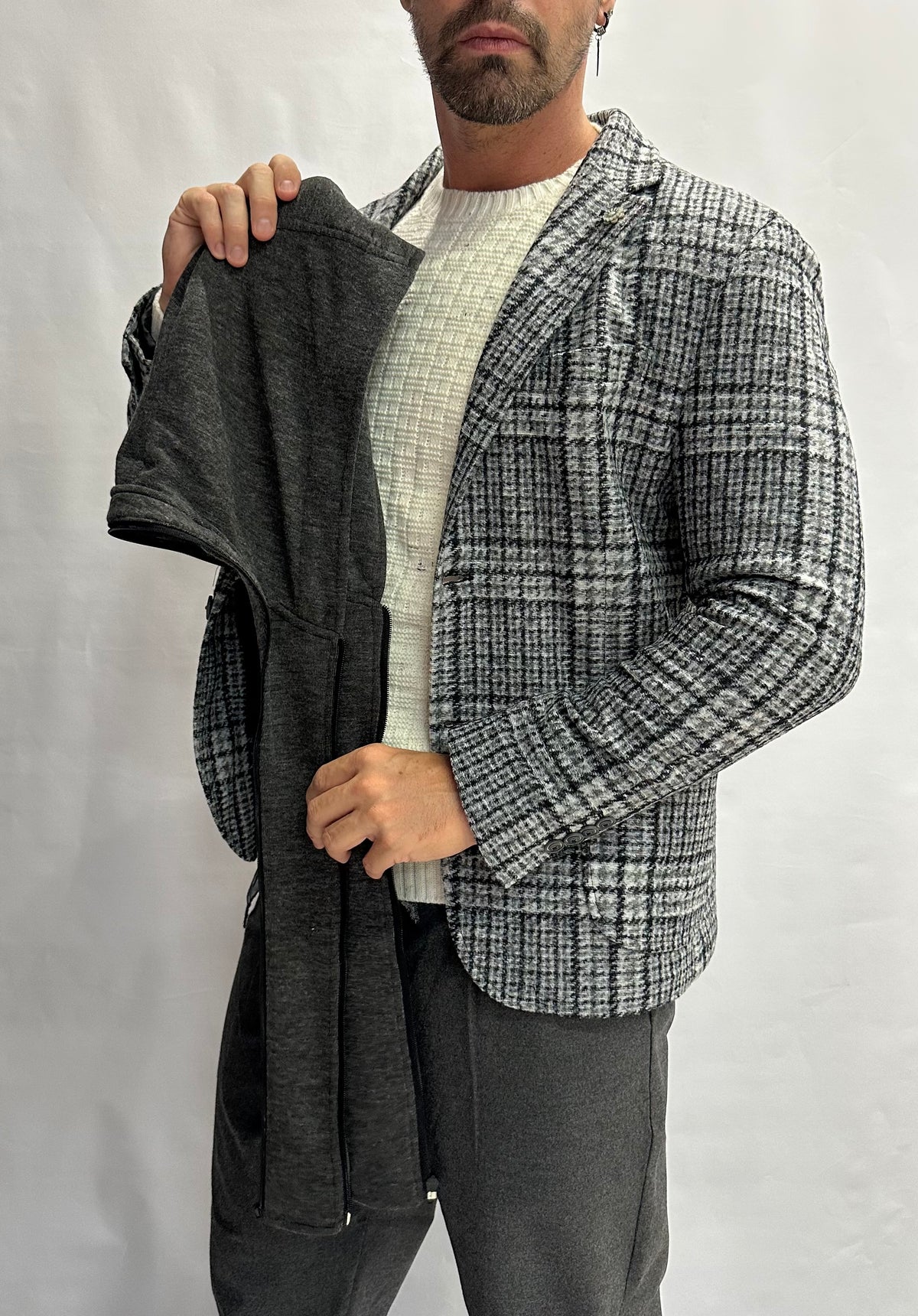 Giacca XAGON MAN scozzese con cappuccio rimovibile, monopetto - COD: PCFK33