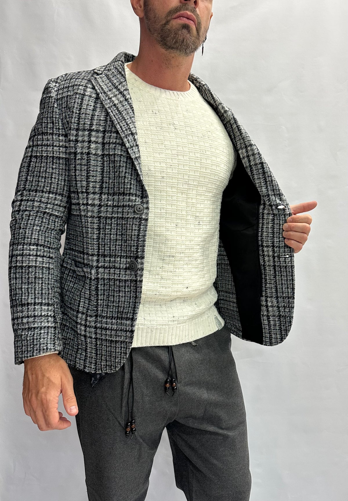 Giacca XAGON MAN scozzese con cappuccio rimovibile, monopetto - COD: PCFK33