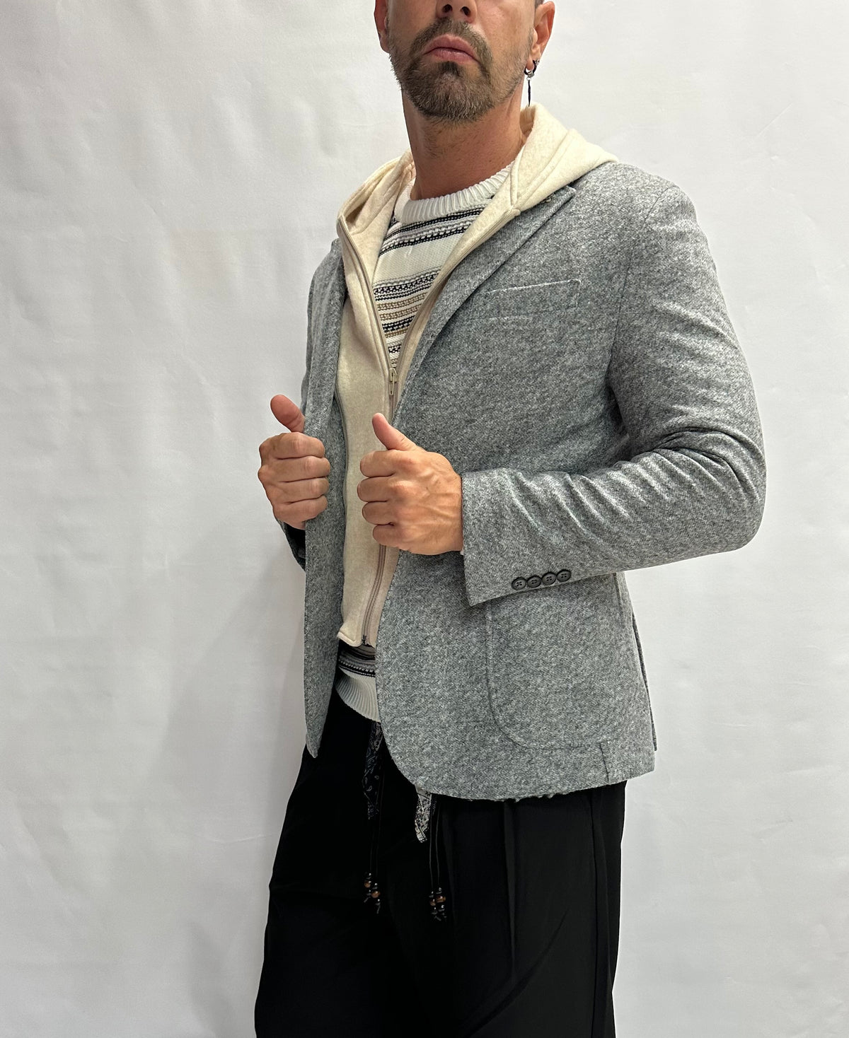 Giacca XAGON MAN grigia con cappuccio rimovibile, monopetto - COD: PCFKME