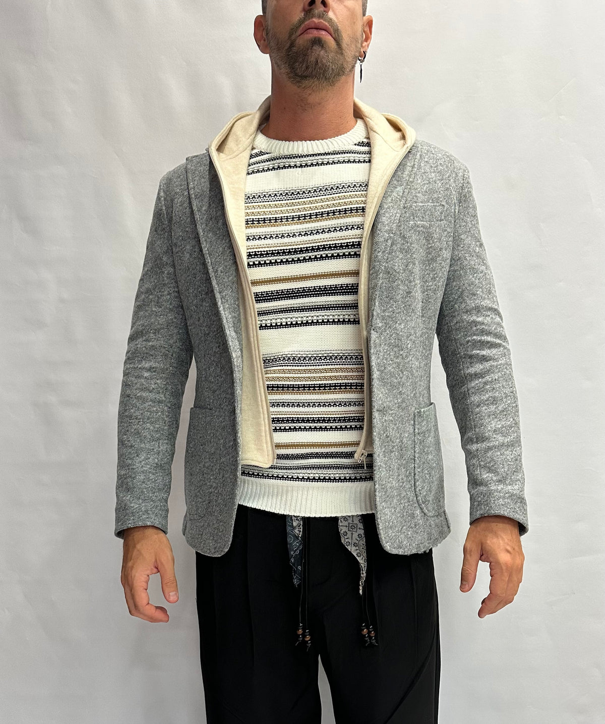 Giacca XAGON MAN grigia con cappuccio rimovibile, monopetto - COD: PCFKME