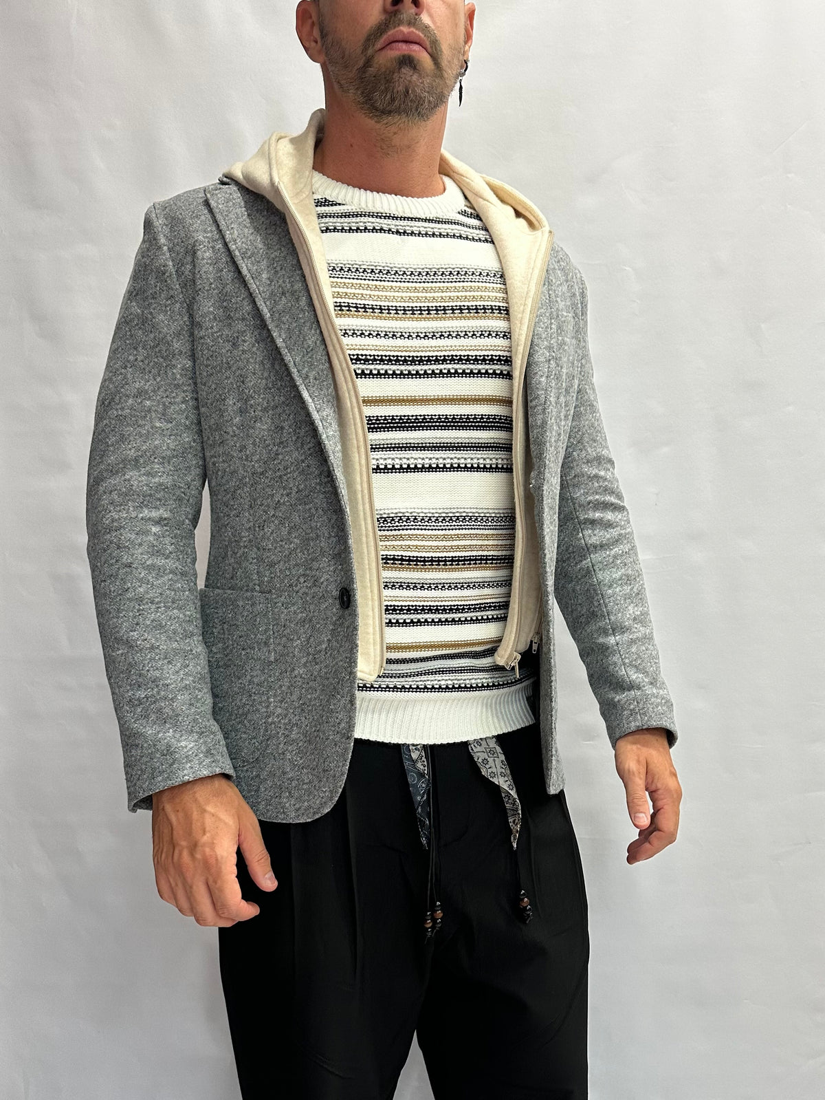 Giacca XAGON MAN grigia con cappuccio rimovibile, monopetto - COD: PCFKME