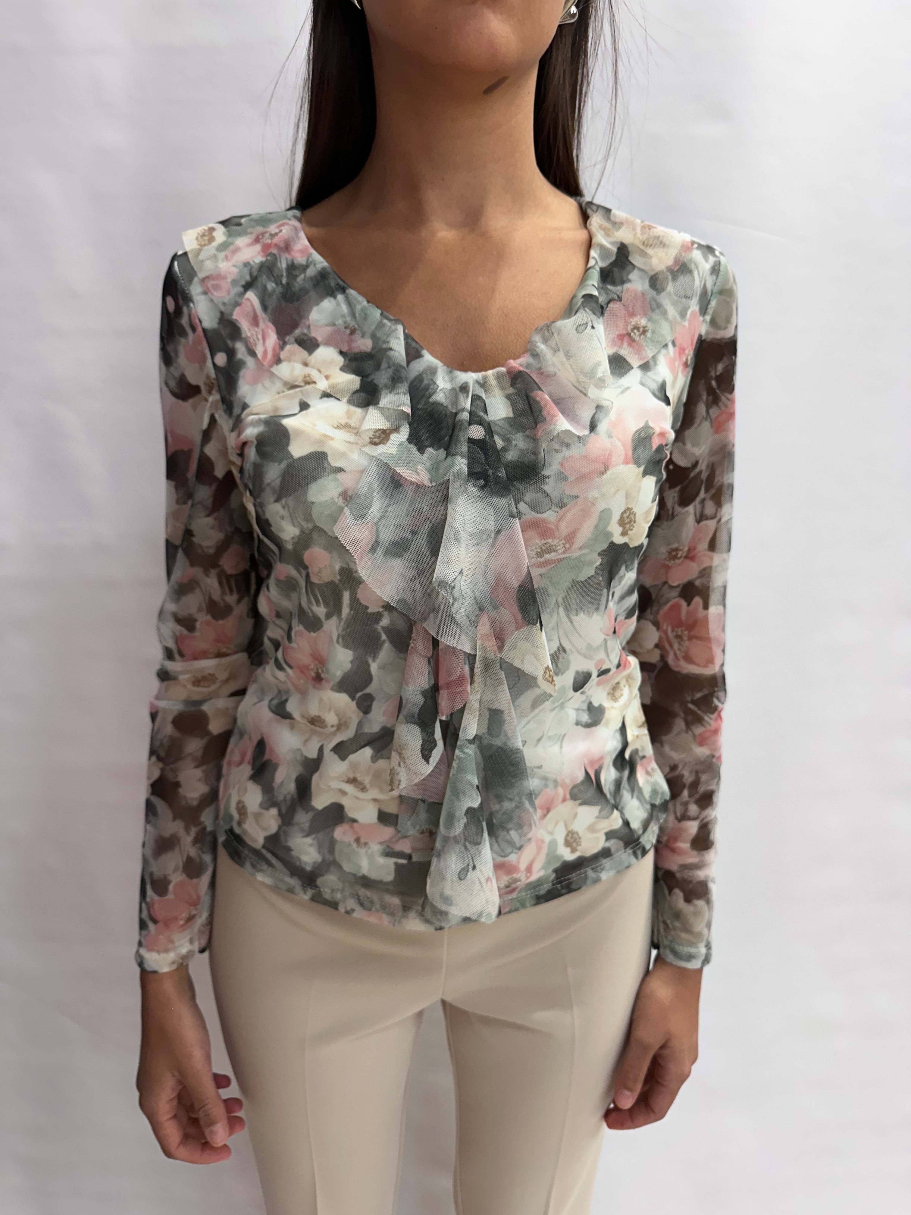 Camicetta NO BRAND a manica lunga in trama floreale - Cod: U13806