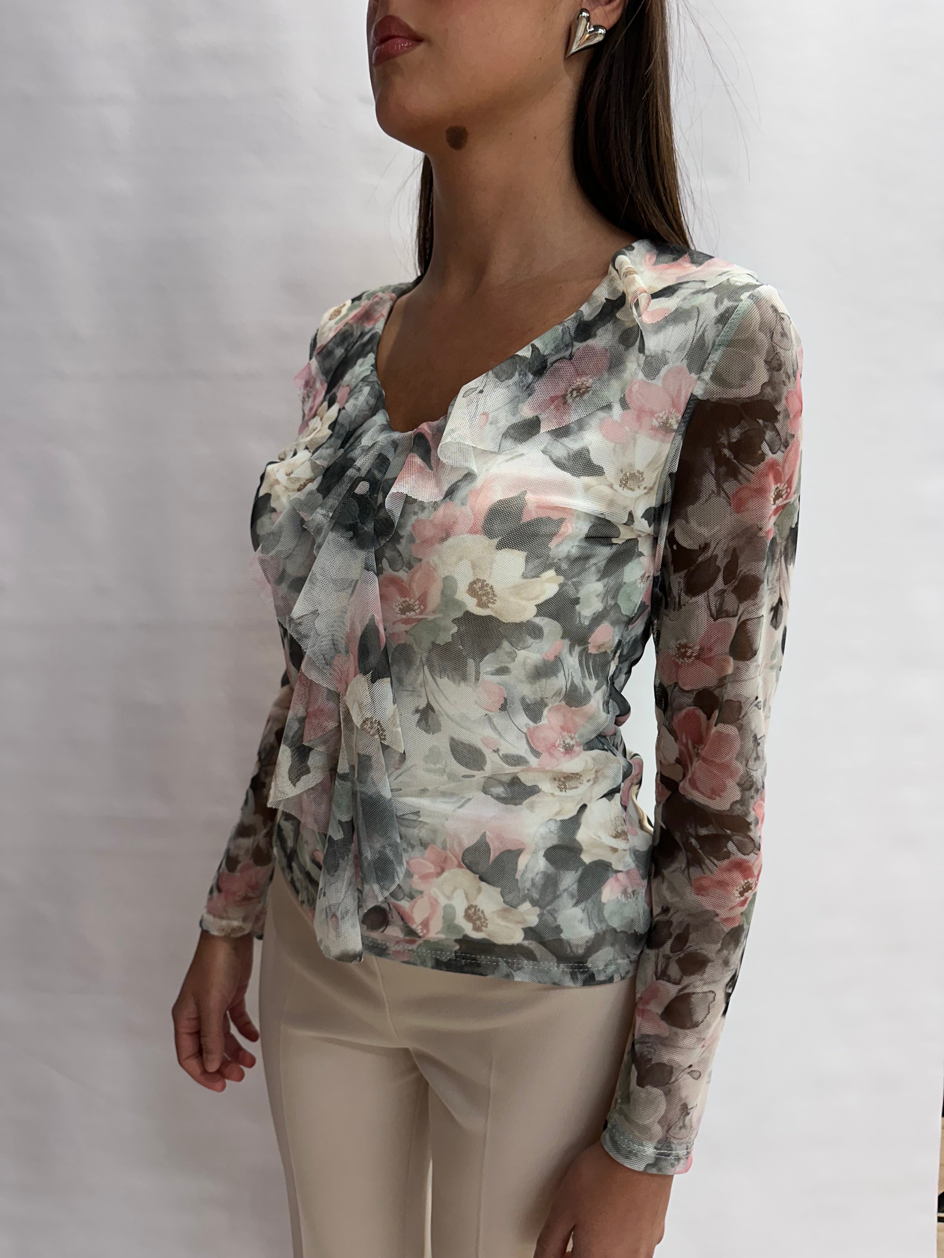 Camicetta NO BRAND a manica lunga in trama floreale - Cod: U13806
