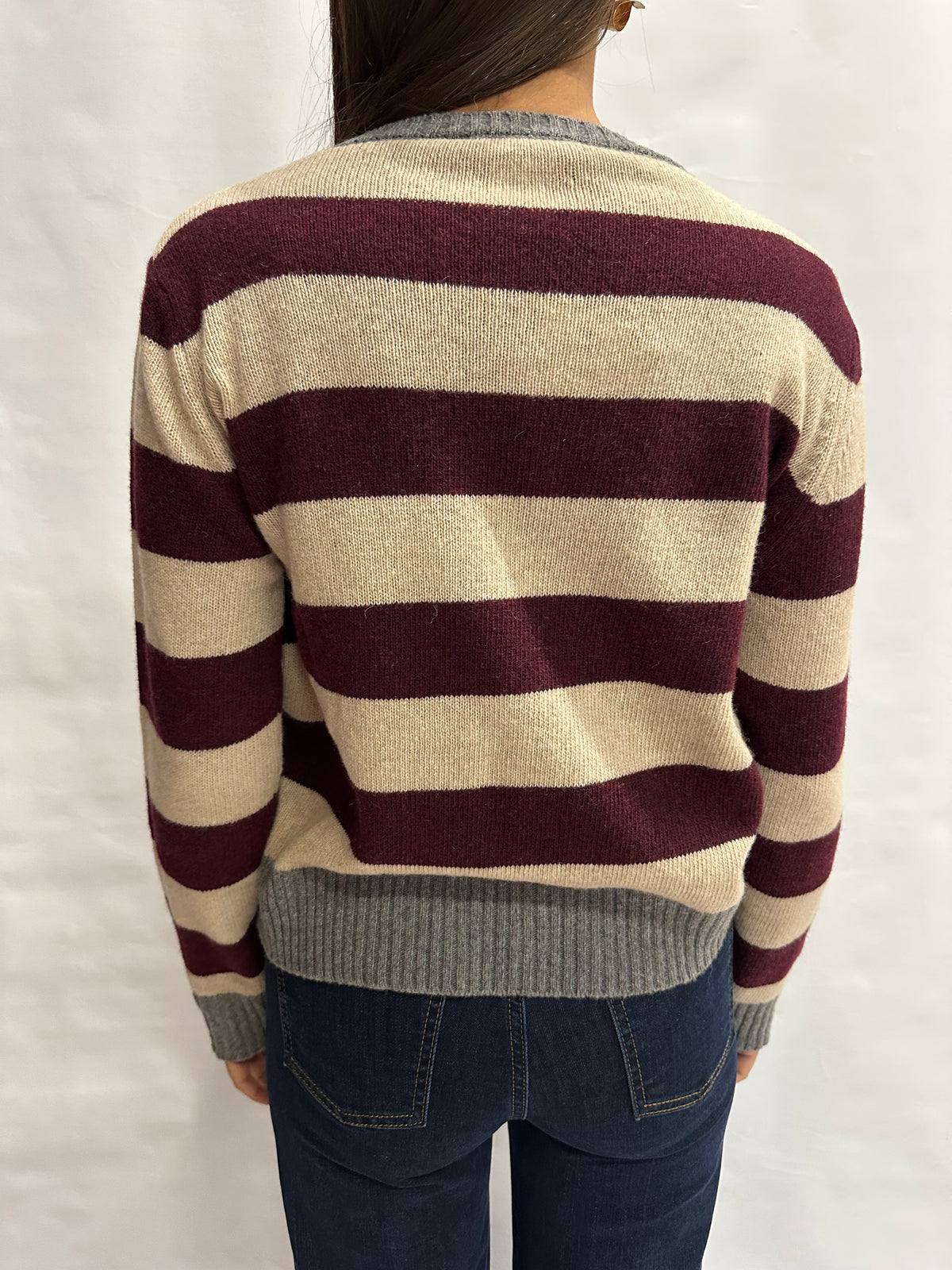 Maglione BLUEJOINT regular a righe variante Bordeaux/Beige, COD: 51182