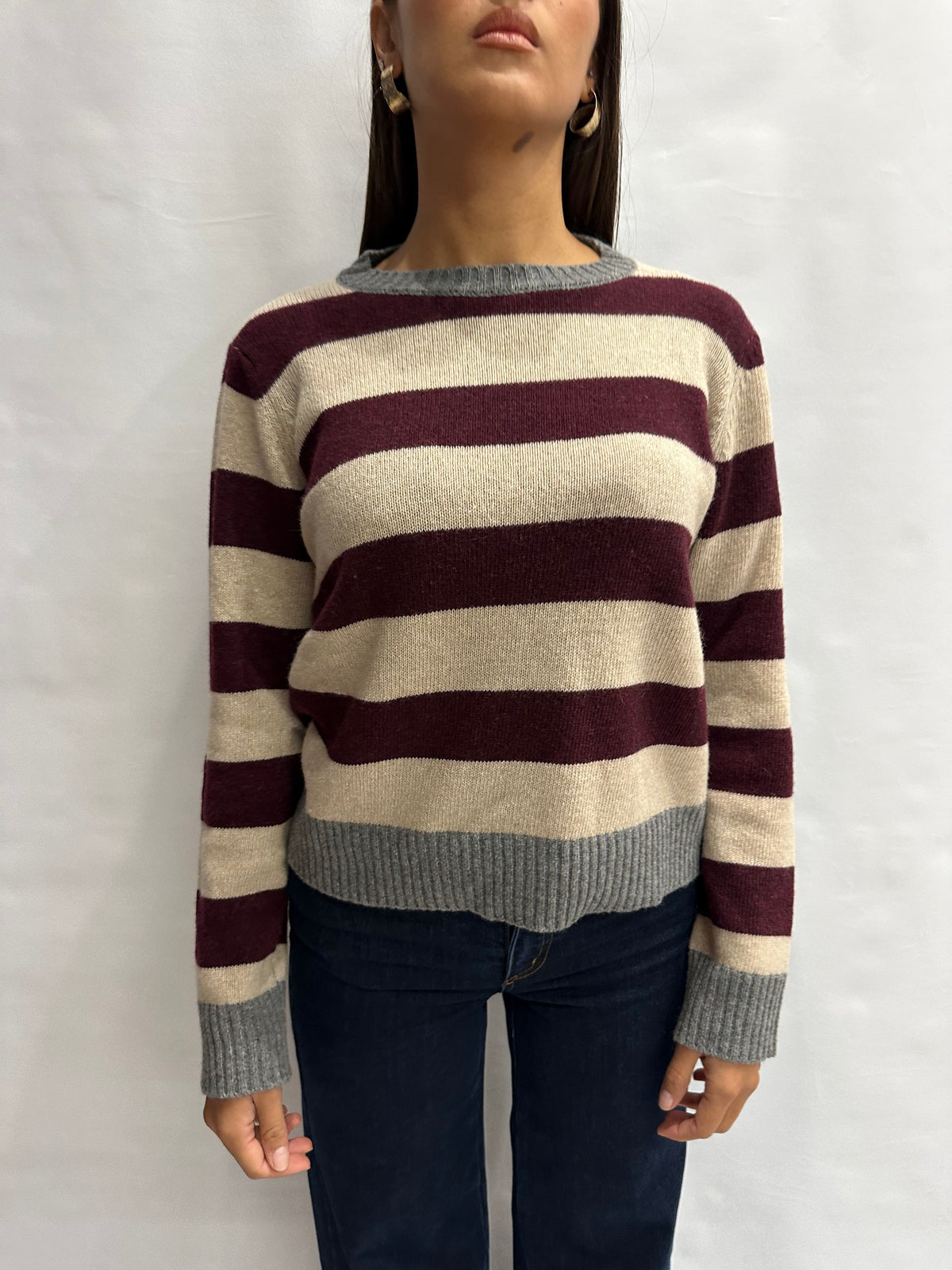 Maglione BLUEJOINT regular a righe variante Bordeaux/Beige, COD: 51182
