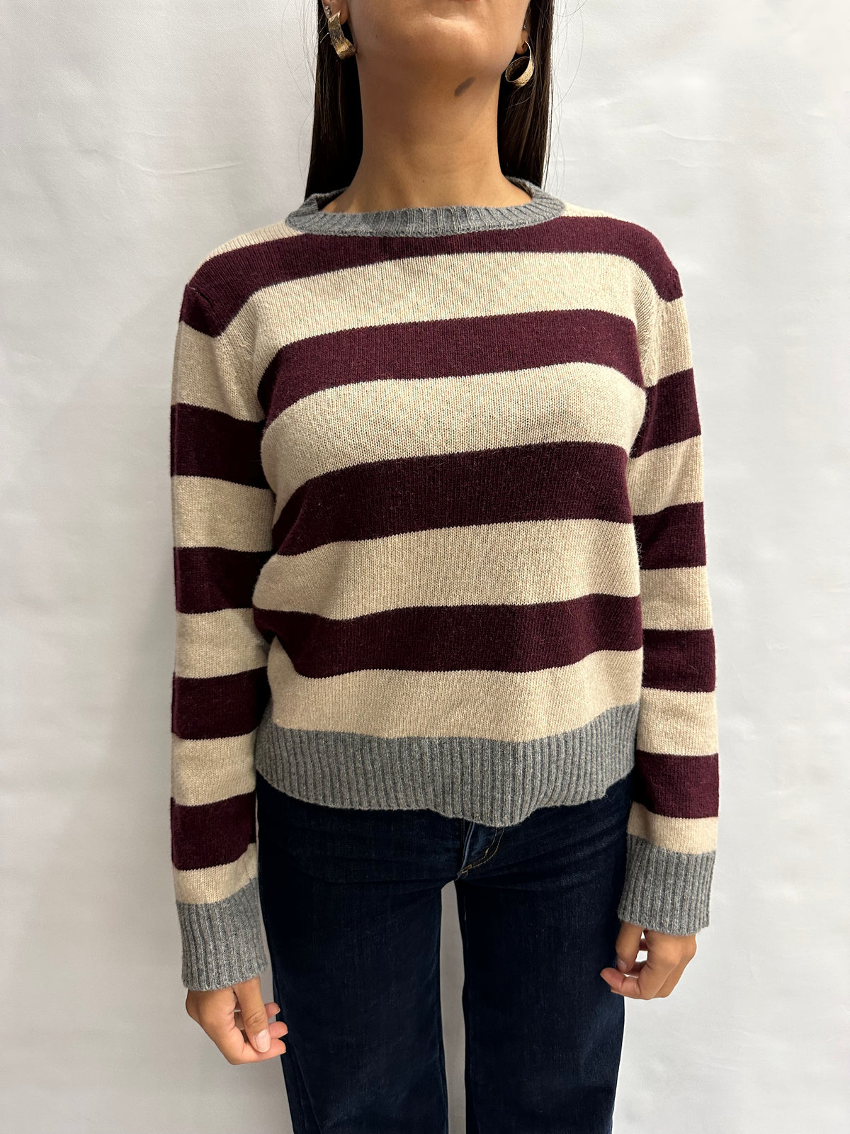 Maglione BLUEJOINT regular a righe variante Bordeaux/Beige, COD: 51182