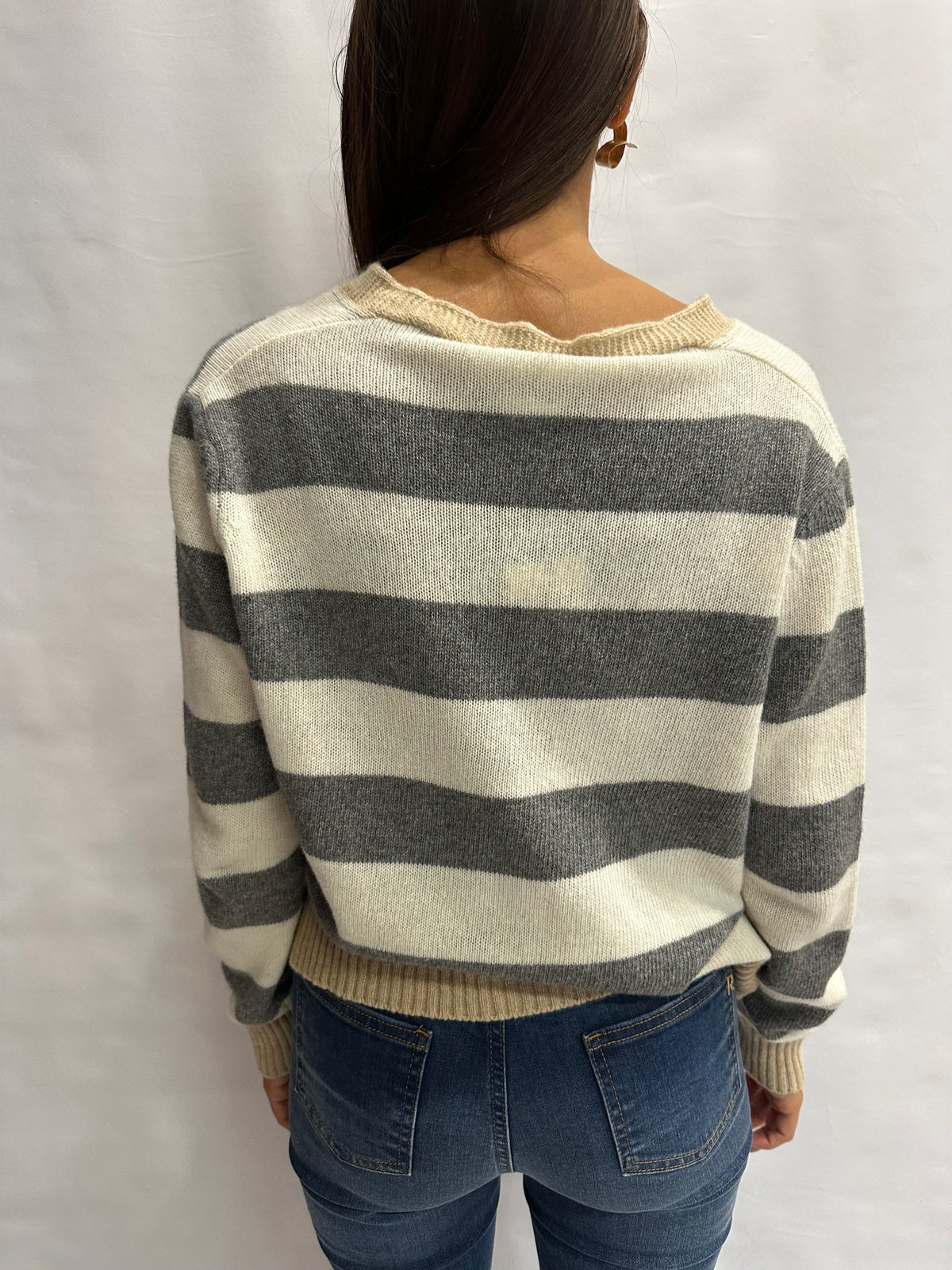 Cardigan BLUEJOINT regular a righe variante Grigio/Panna, COD: 51197