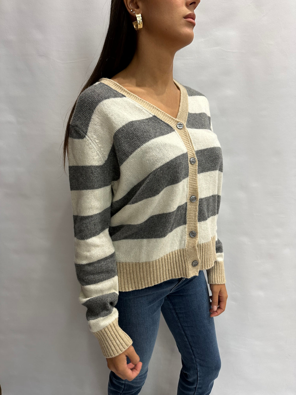 Cardigan BLUEJOINT regular a righe variante Grigio/Panna, COD: 51197