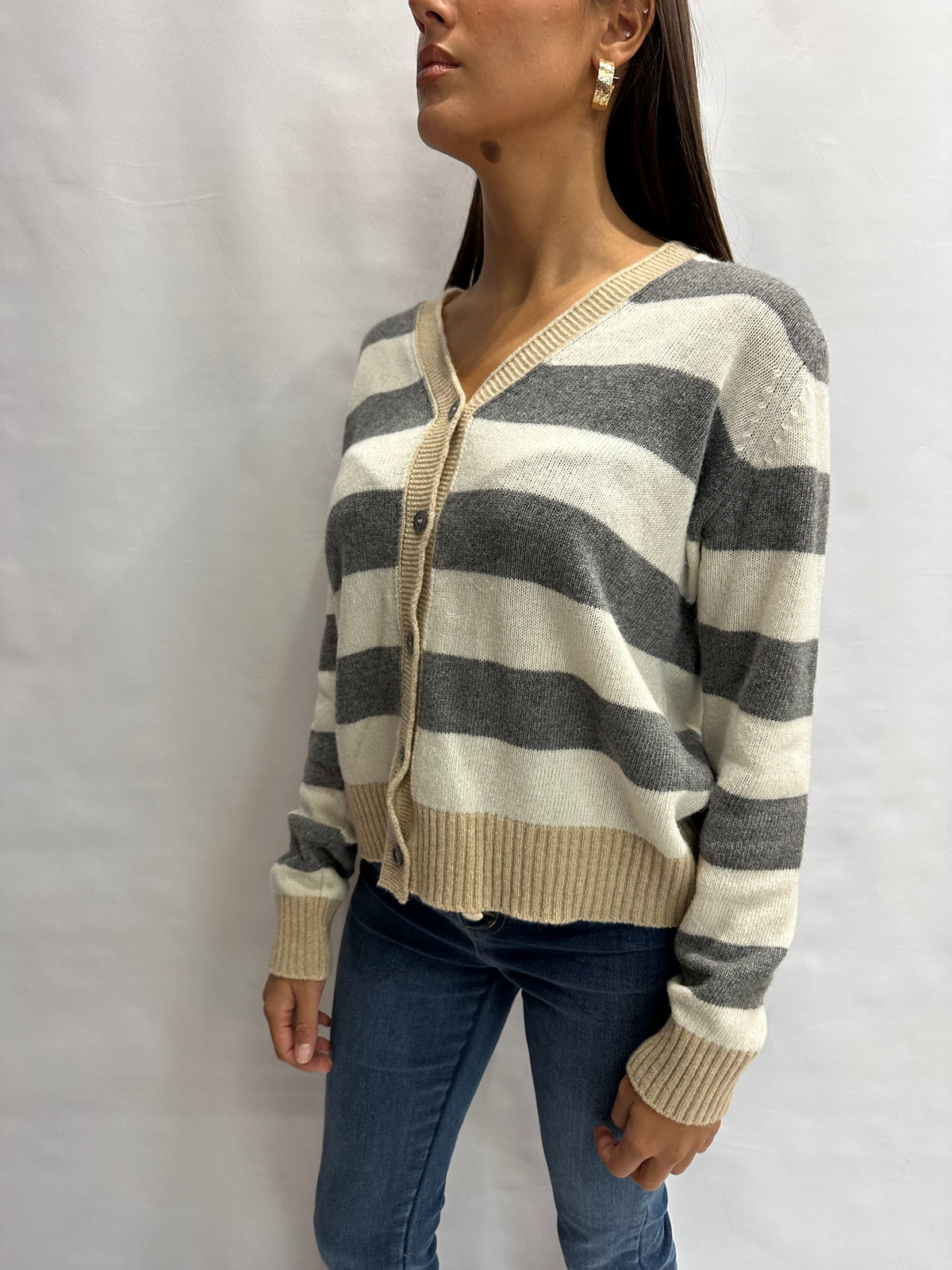 Cardigan BLUEJOINT regular a righe variante Grigio/Panna, COD: 51197