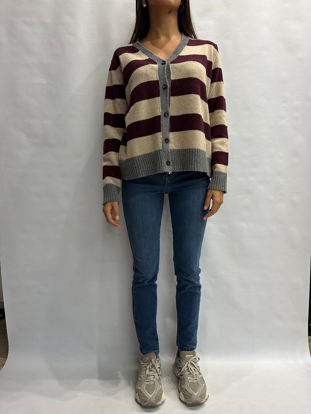 Cardigan BLUEJOINT regular a righe variante Bordeaux/Beige, COD: 51197