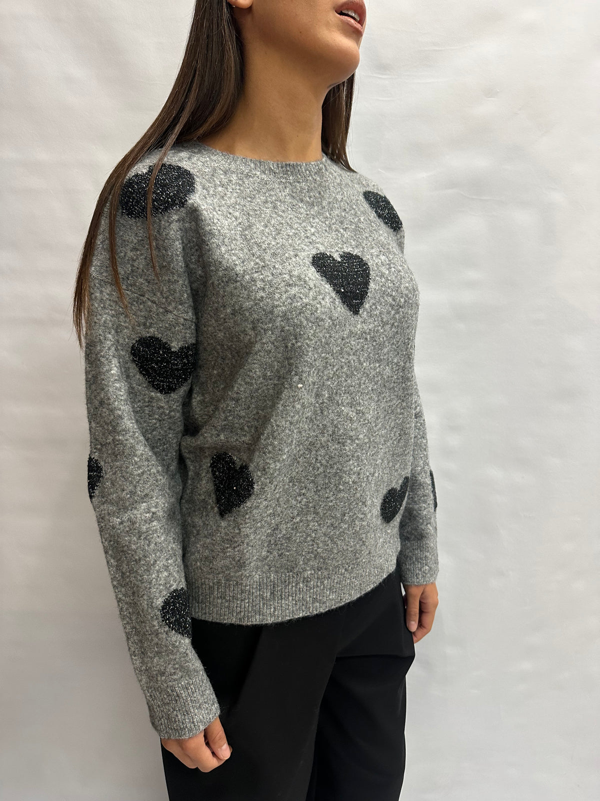 Maglione BLUEJOINT con cuori Neri su fondo Grigio Scuro, COD: M94095