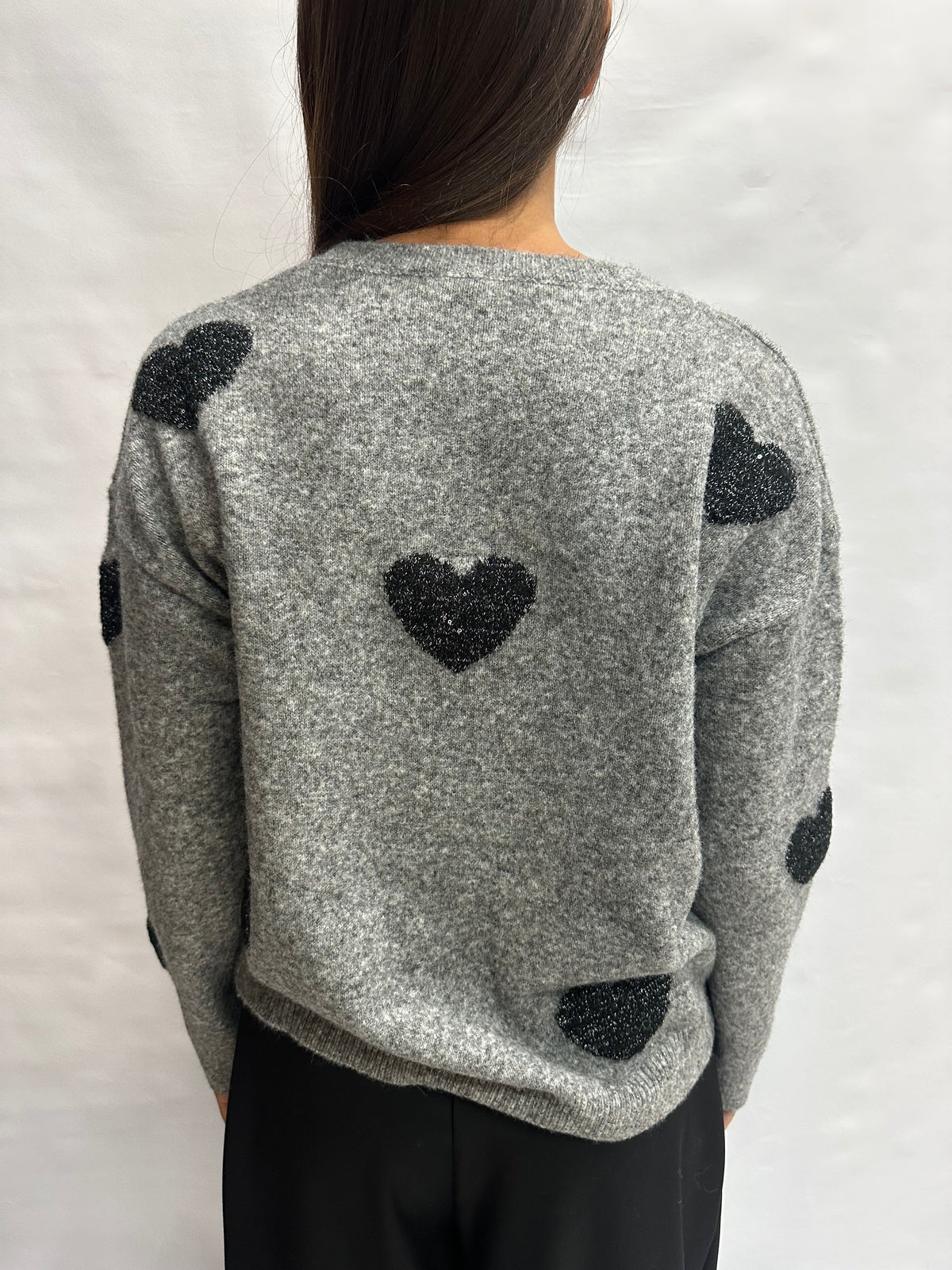 Maglione BLUEJOINT con cuori Neri su fondo Grigio Scuro, COD: M94095