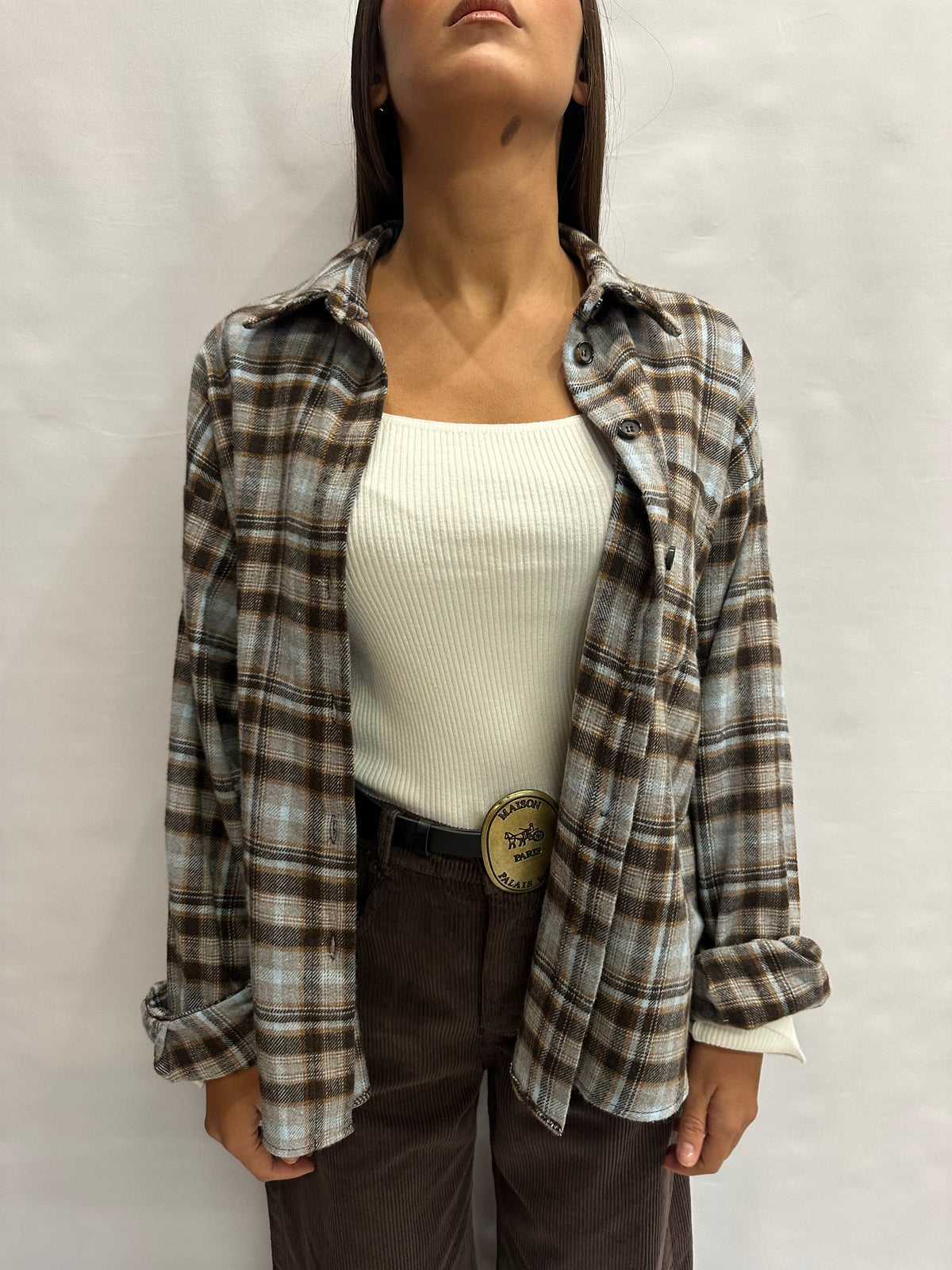 Camicia TENSIONE IN morbida con trama scozzese e taschino frontale ricamato - Cod: W26CA14