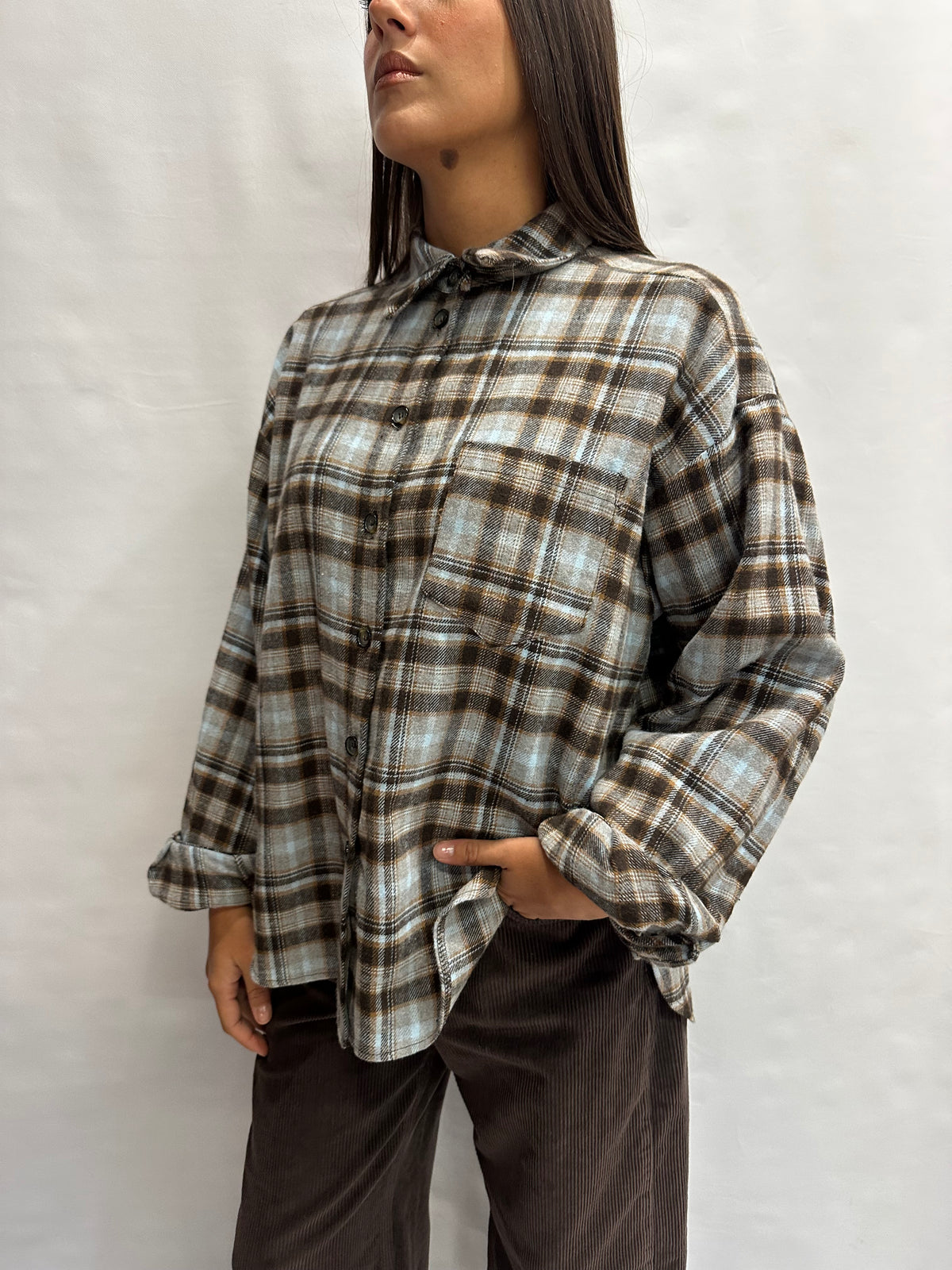 Camicia TENSIONE IN morbida con trama scozzese e taschino frontale ricamato - Cod: W26CA14