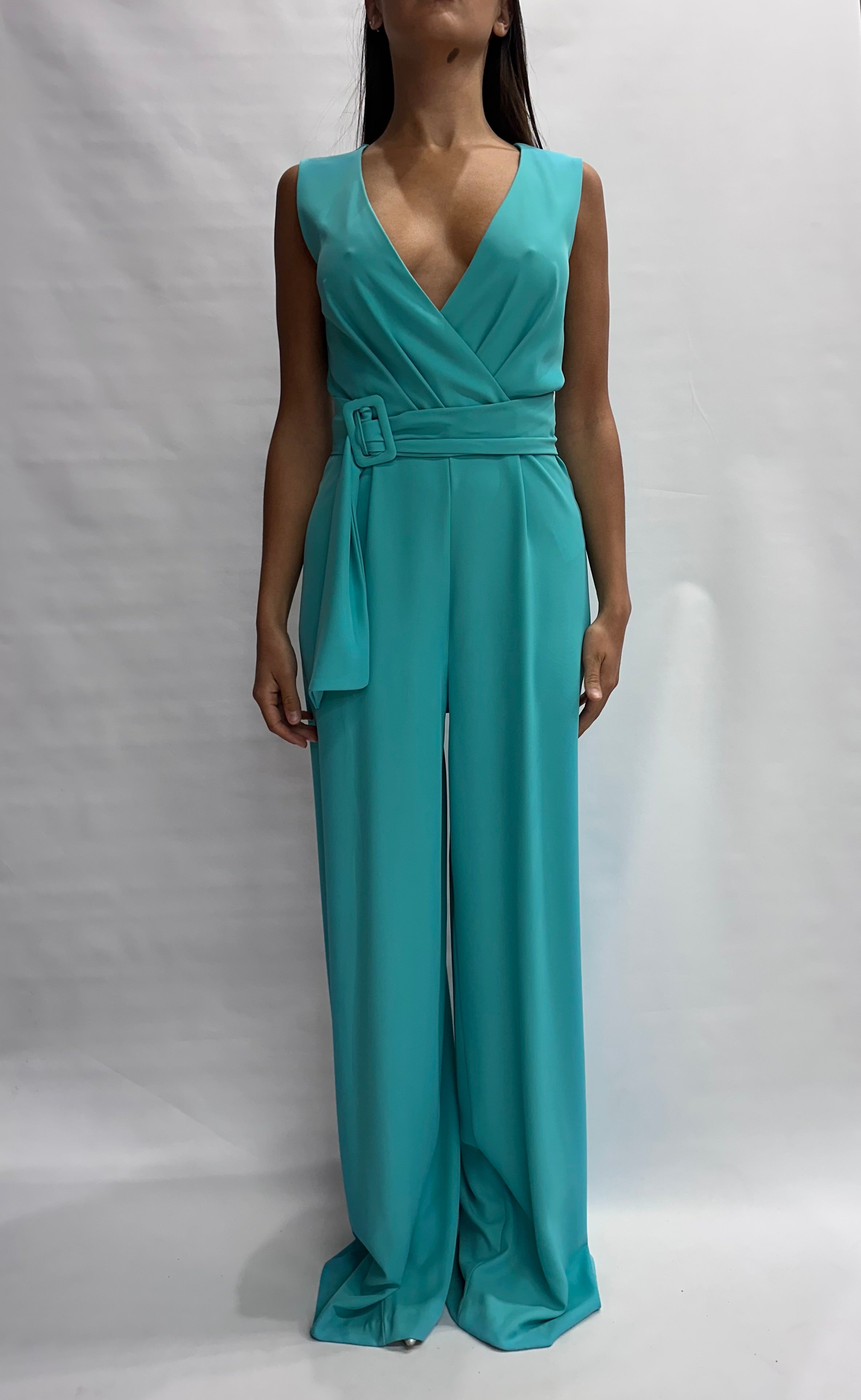 Tuta RINASCIMENTO lunga in fluido, con scollo a "V" e cintura in dotazione - COD: CFC0129243003