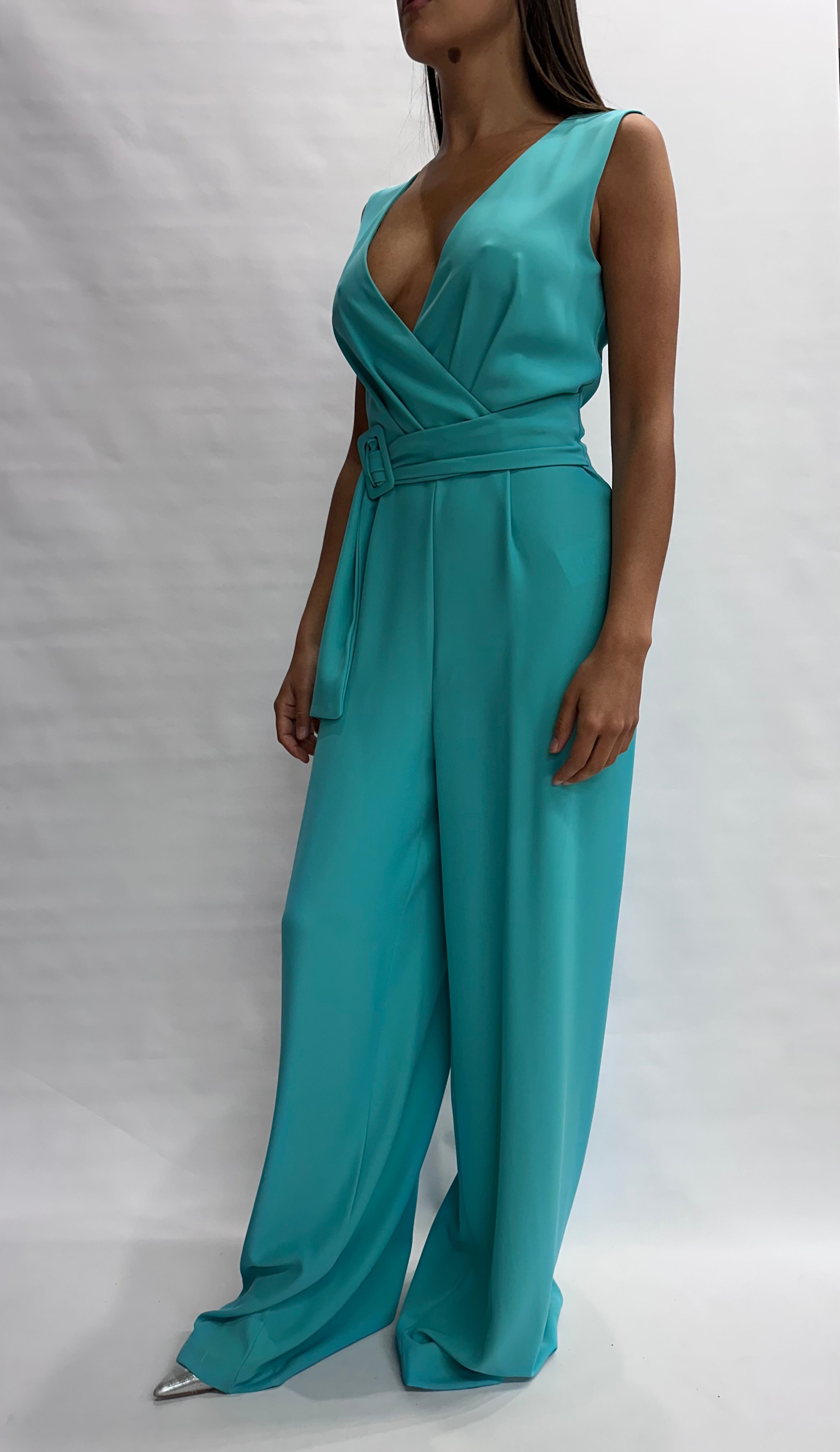 Tuta RINASCIMENTO lunga in fluido, con scollo a "V" e cintura in dotazione - COD: CFC0129243003