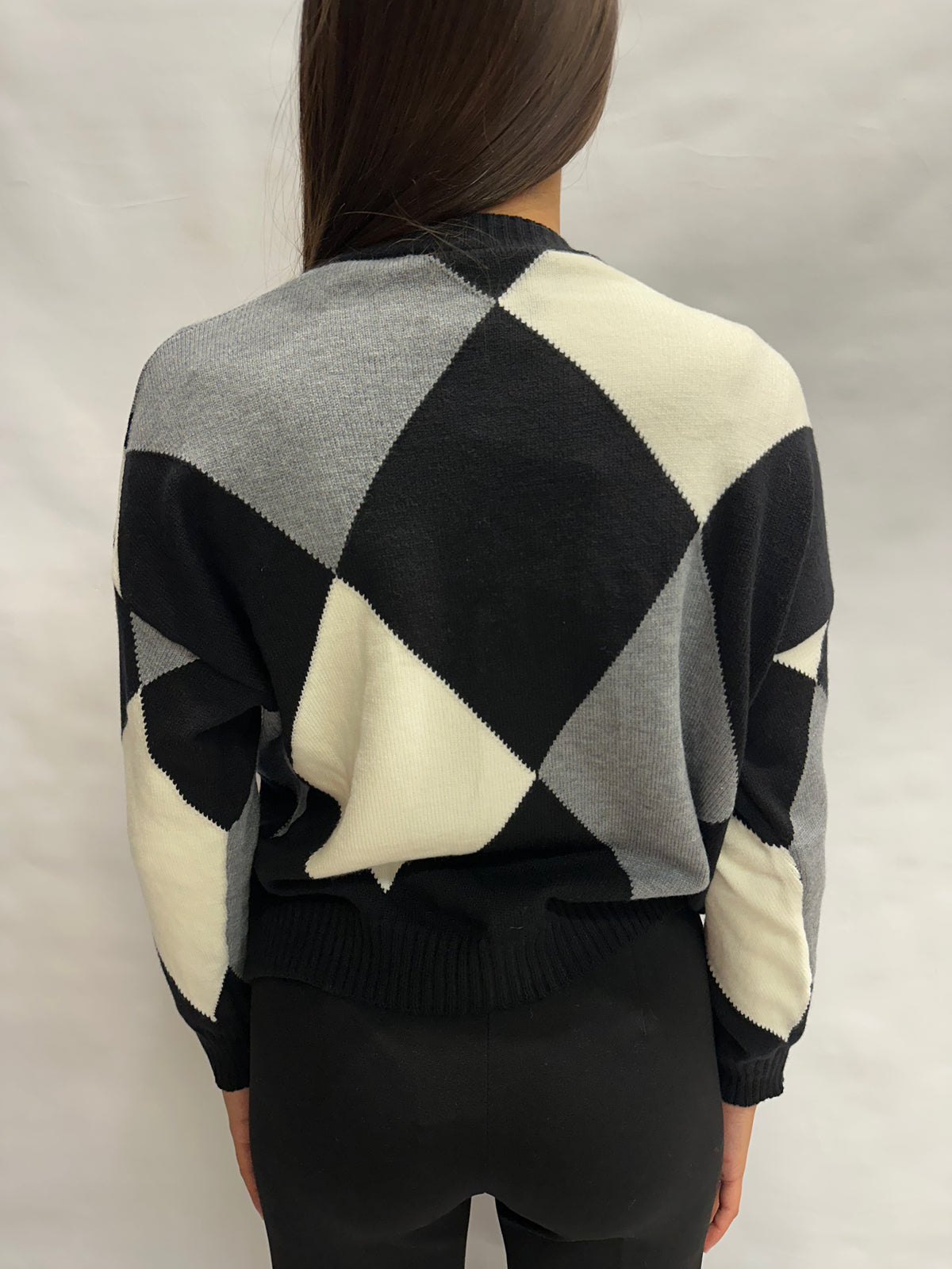 Cardigan BLUEJOINT regular a losanghe variante Nera/Grigia/Bianca, COD: 51287