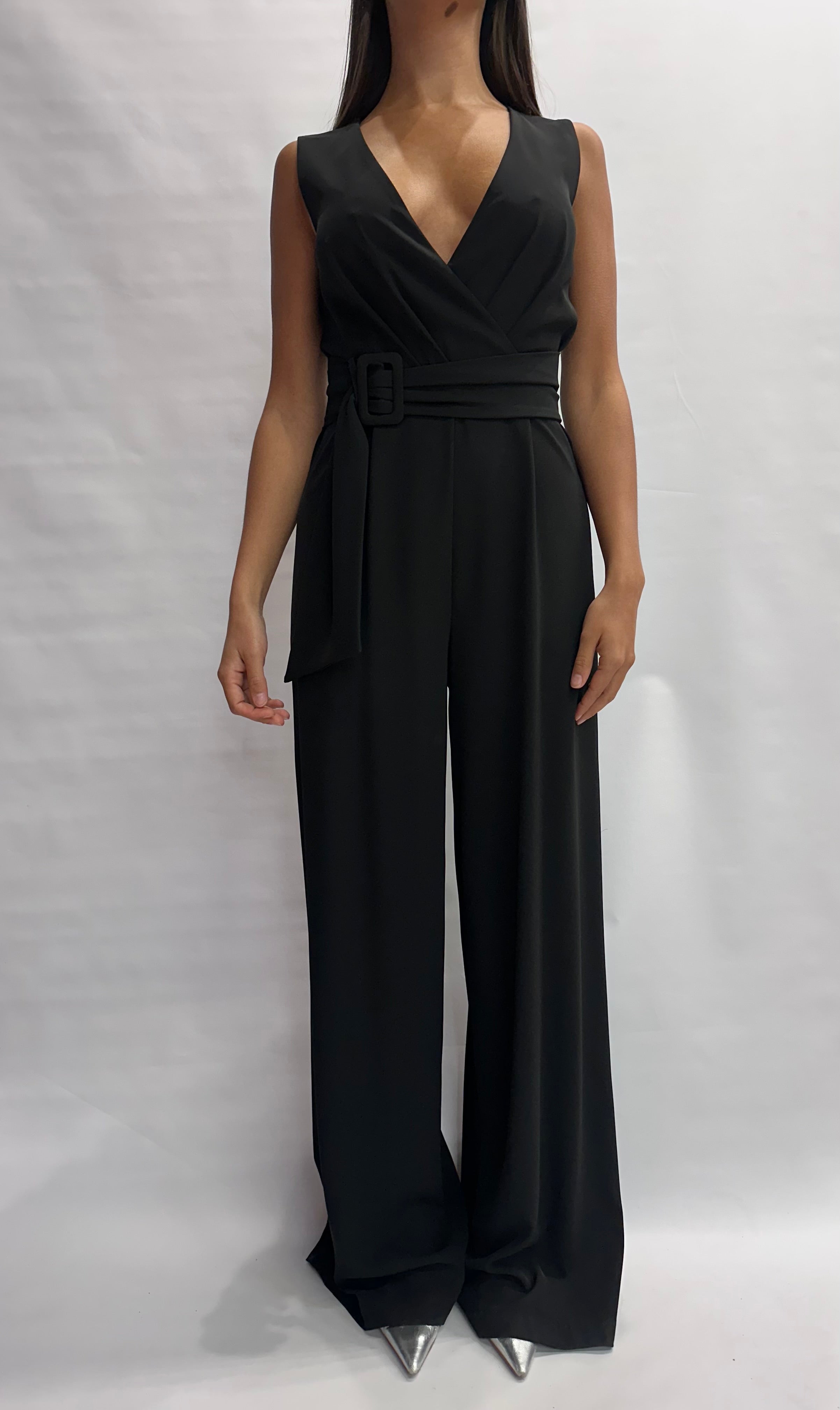 Tuta RINASCIMENTO lunga in fluido, con scollo a "V" e cintura in dotazione - COD: CFC0129243003