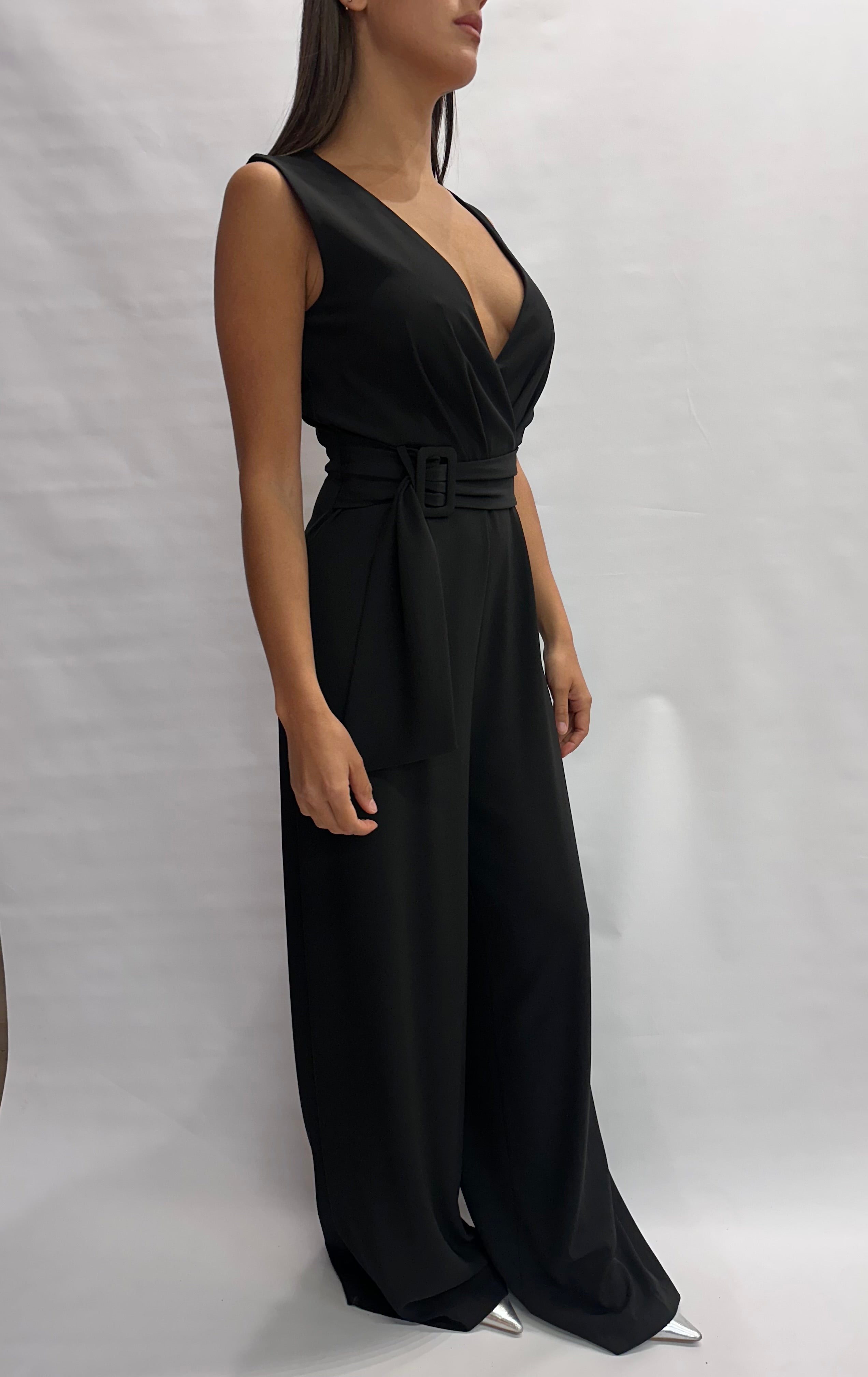Tuta RINASCIMENTO lunga in fluido, con scollo a "V" e cintura in dotazione - COD: CFC0129243003
