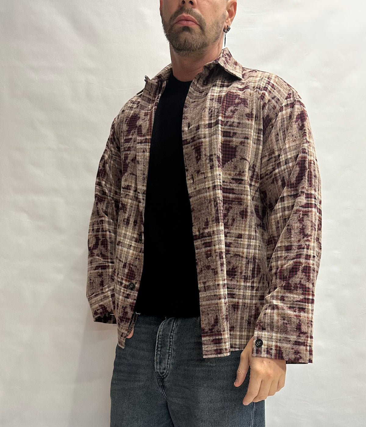 Camicia IMPERIAL 100% Cotone con trama scozzese ed effetto slavato, bottoni neri a contrasto - Cod: C5441C5031