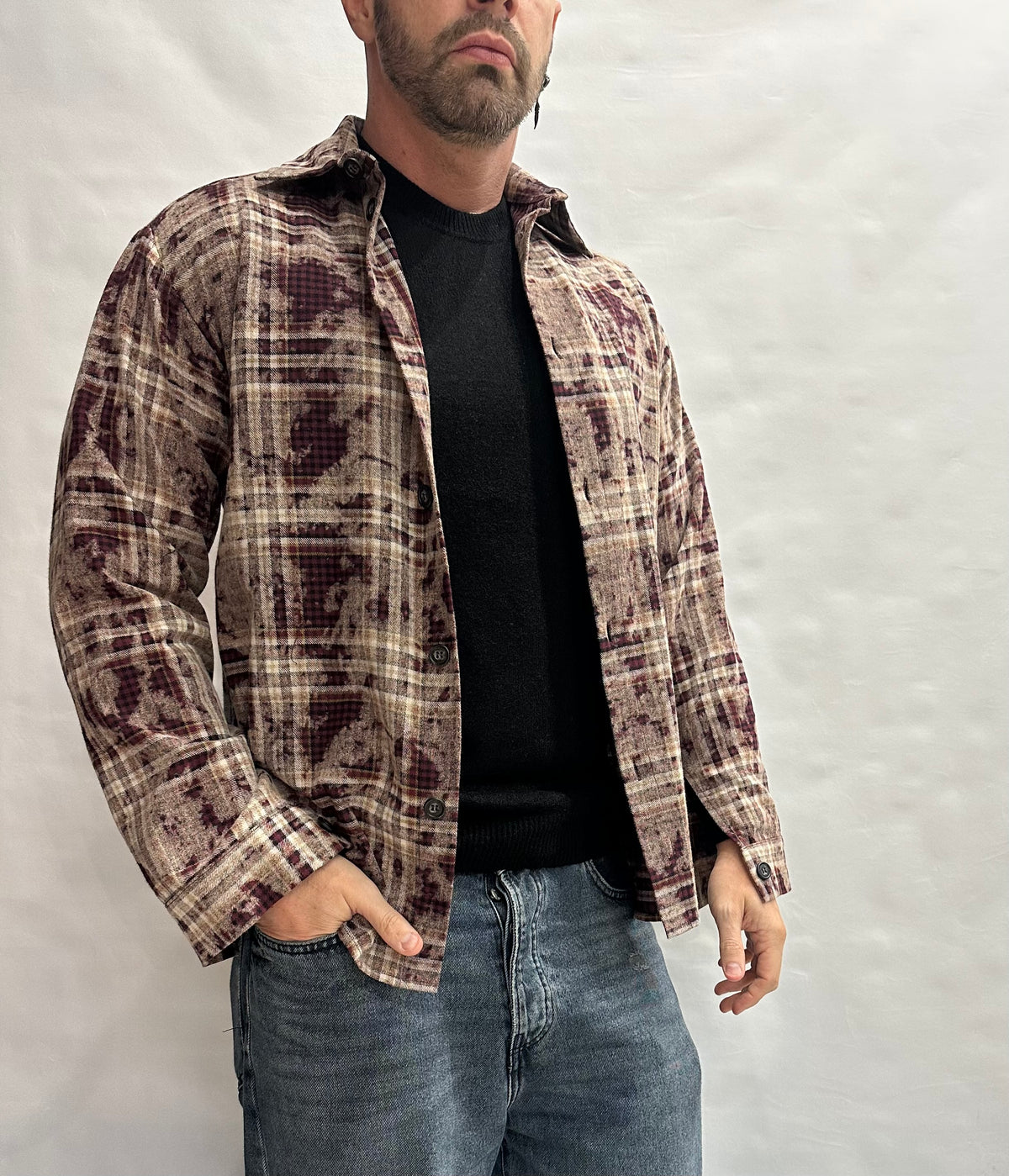 Camicia IMPERIAL 100% Cotone con trama scozzese ed effetto slavato, bottoni neri a contrasto - Cod: C5441C5031