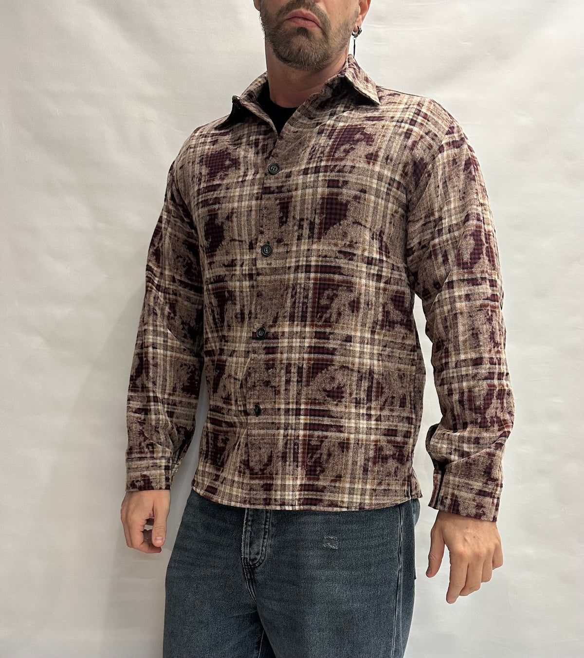 Camicia IMPERIAL 100% Cotone con trama scozzese ed effetto slavato, bottoni neri a contrasto - Cod: C5441C5031