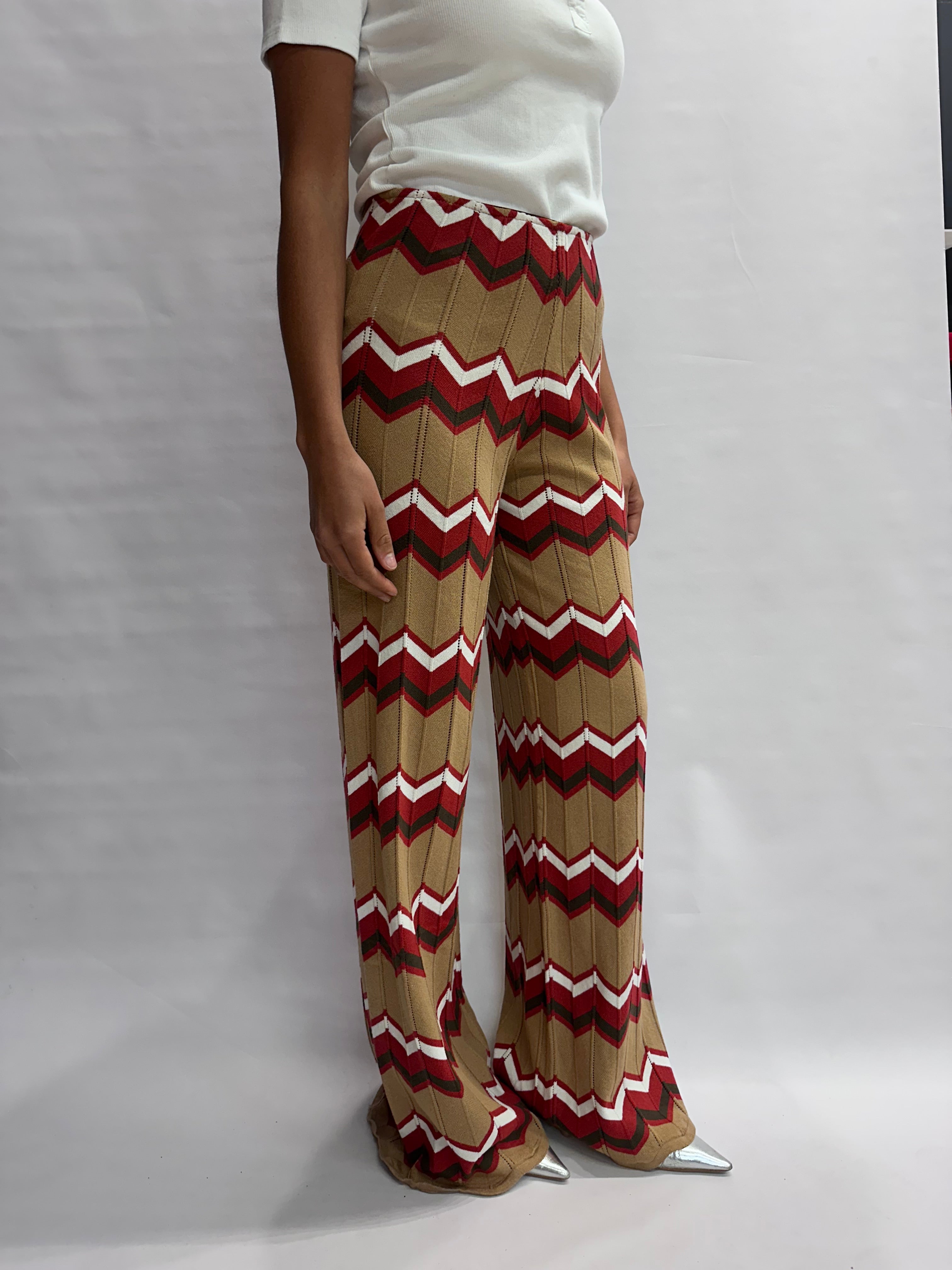 Pantalone TENSIONE IN in cotone a palazzo con trama zig-zag , COD: 05A414